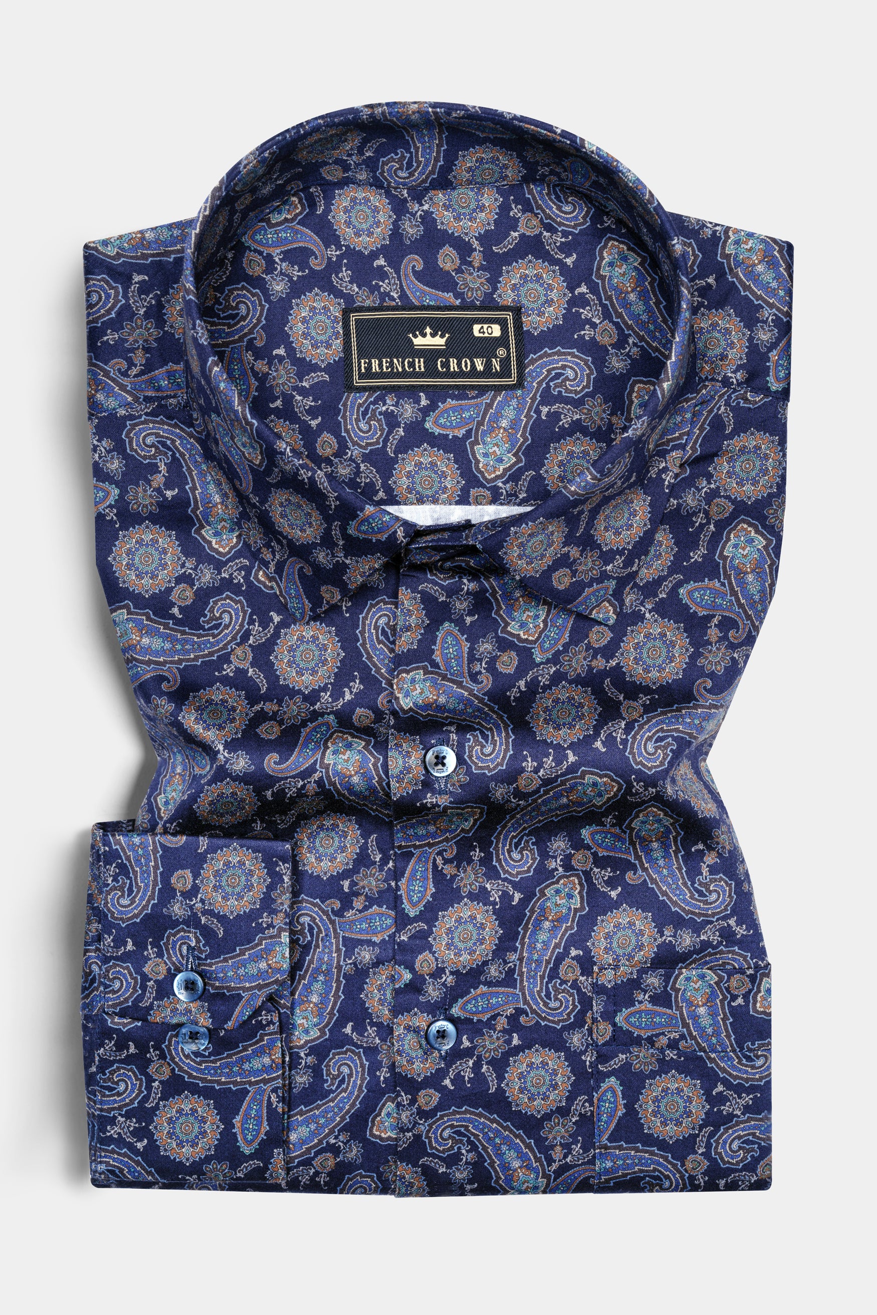 Ebony Blue Paisley Printed Super Soft Premium Cotton Shirt