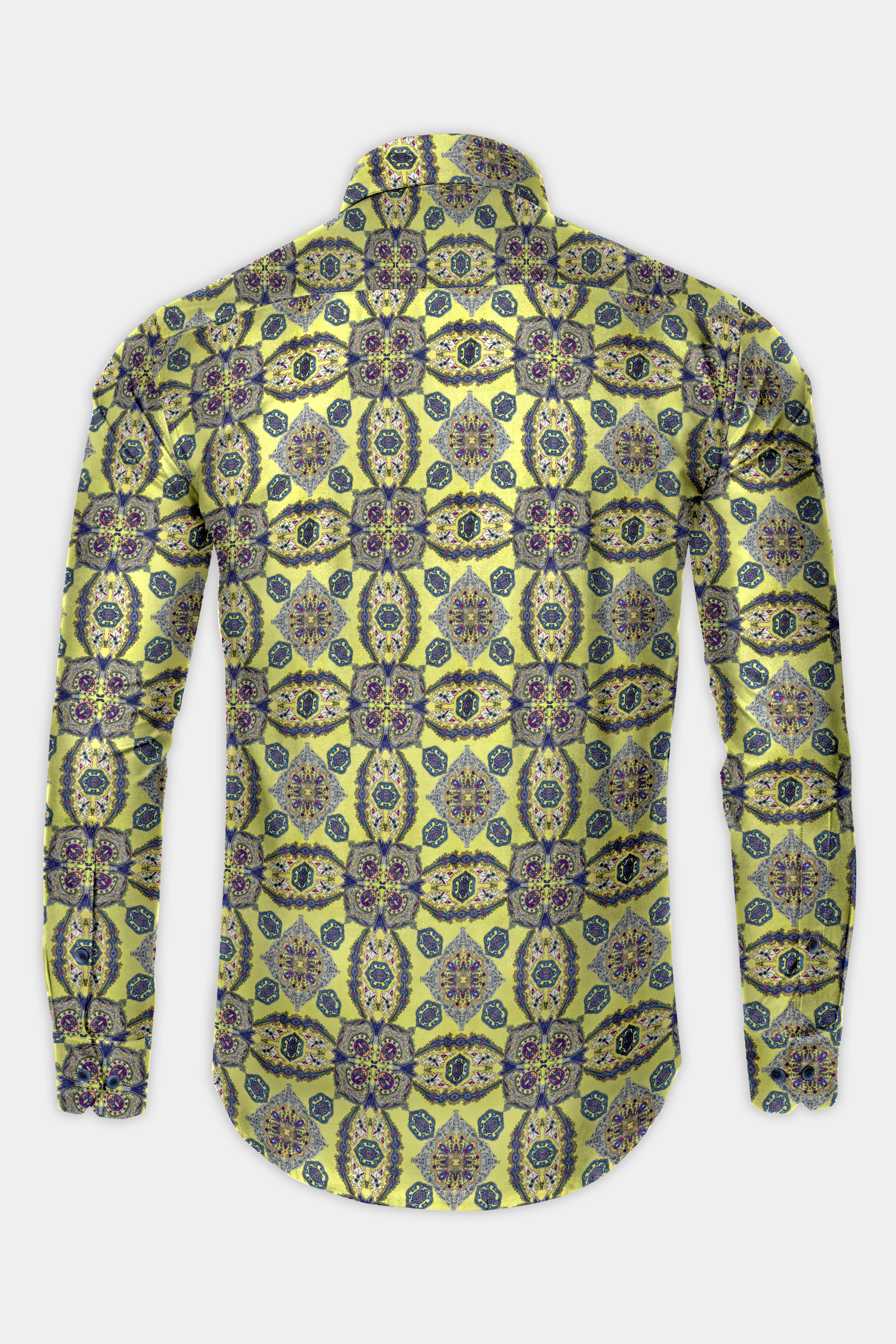 Primrose Yellow with Cobalt Blue Printed Super Soft Premium Cotton Shirt