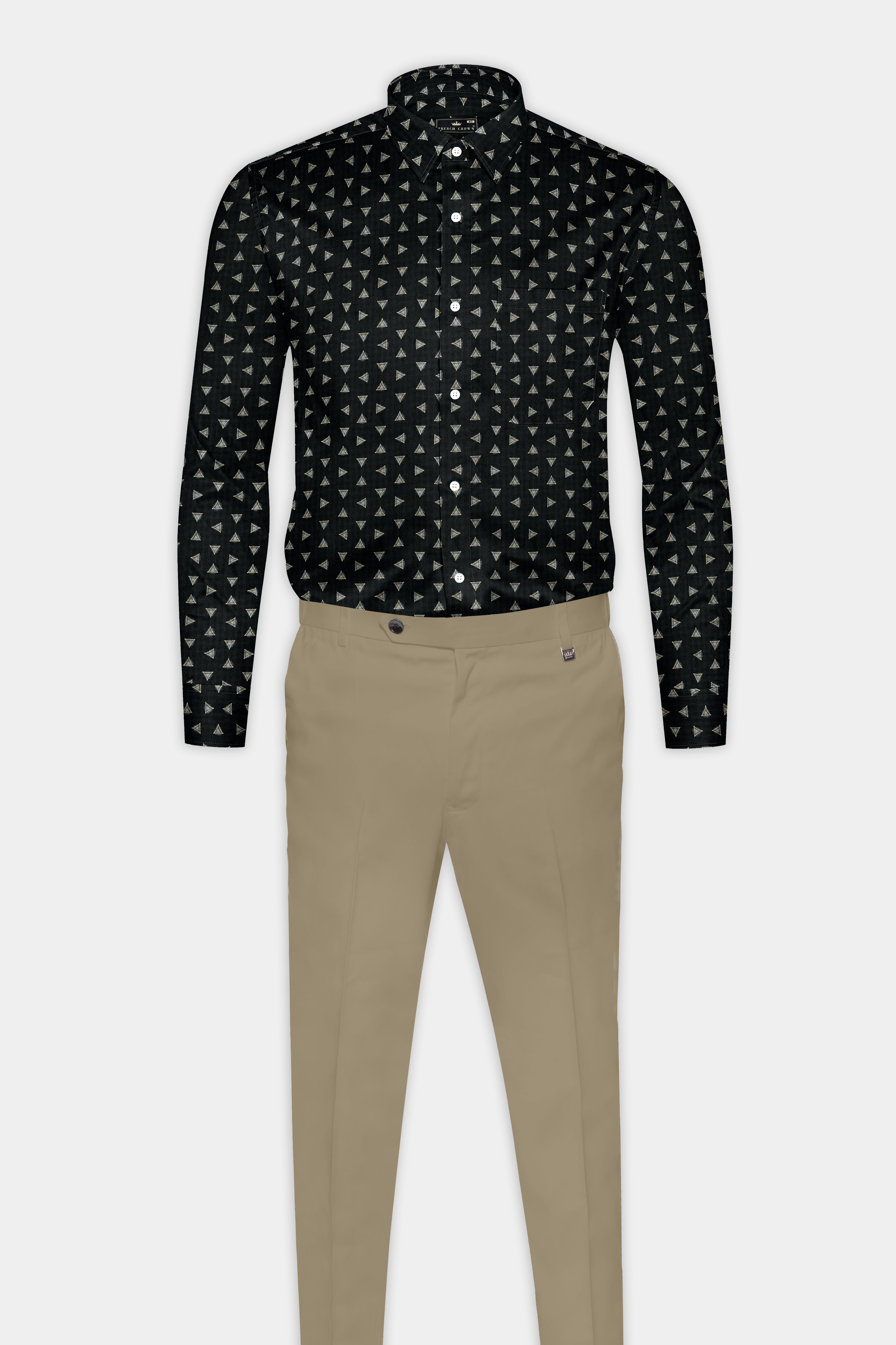 Jade Black Triangles printed Twill Premium Cotton Shirt