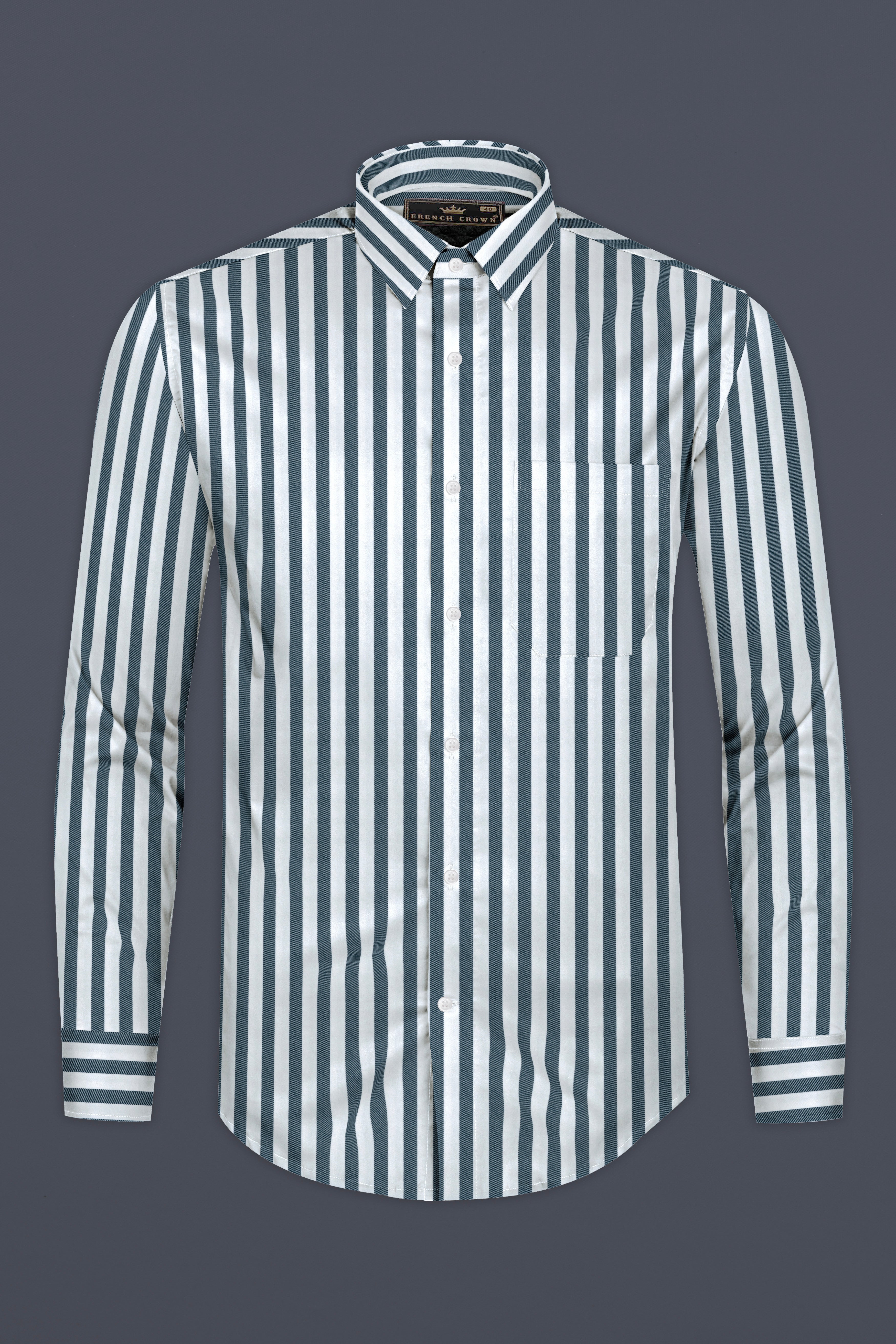 White with Mineral Gray Striped Twill Giza Cotton Shirt