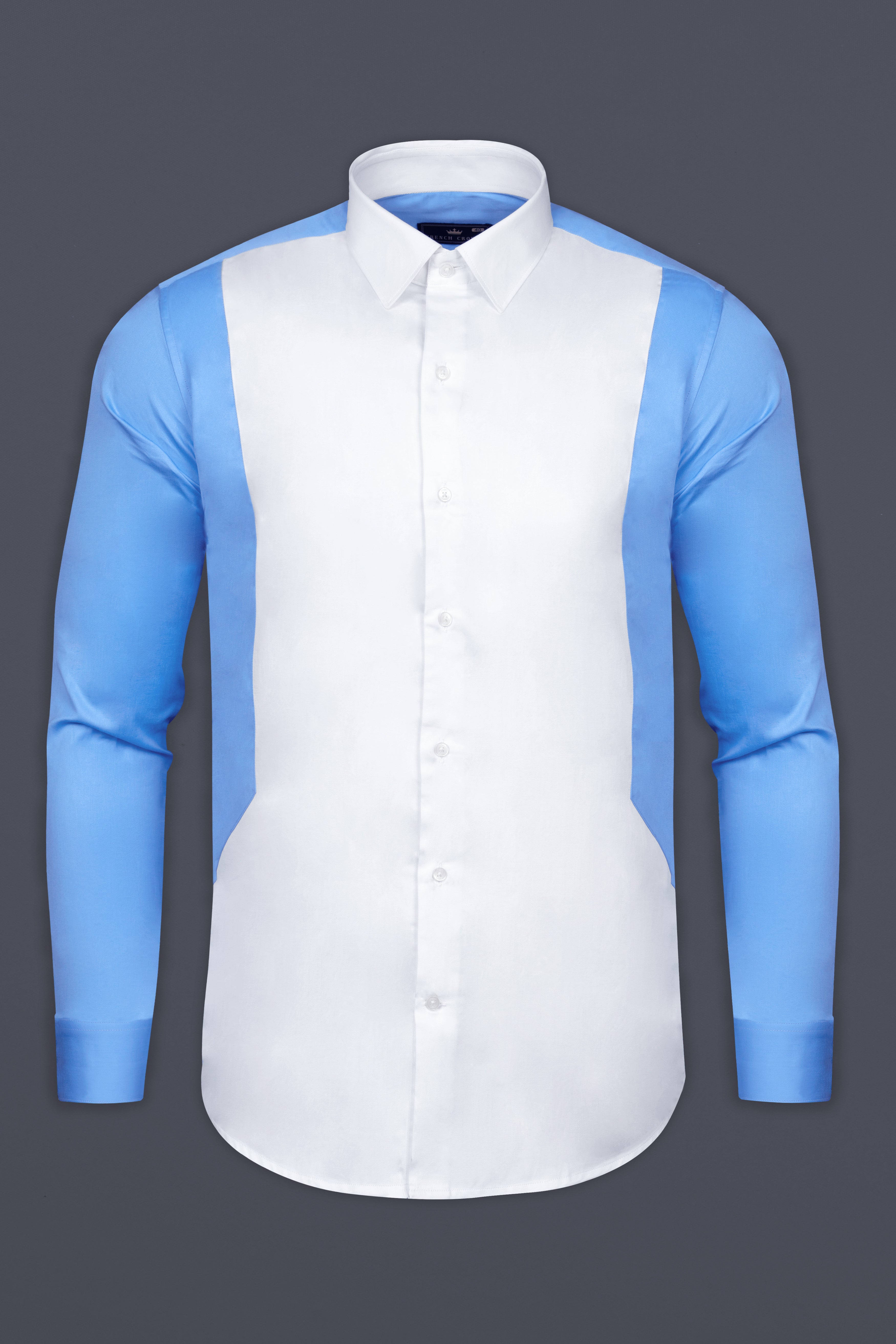 White with Periwinkle Blue Patches Super Soft Premium Cotton Shirt