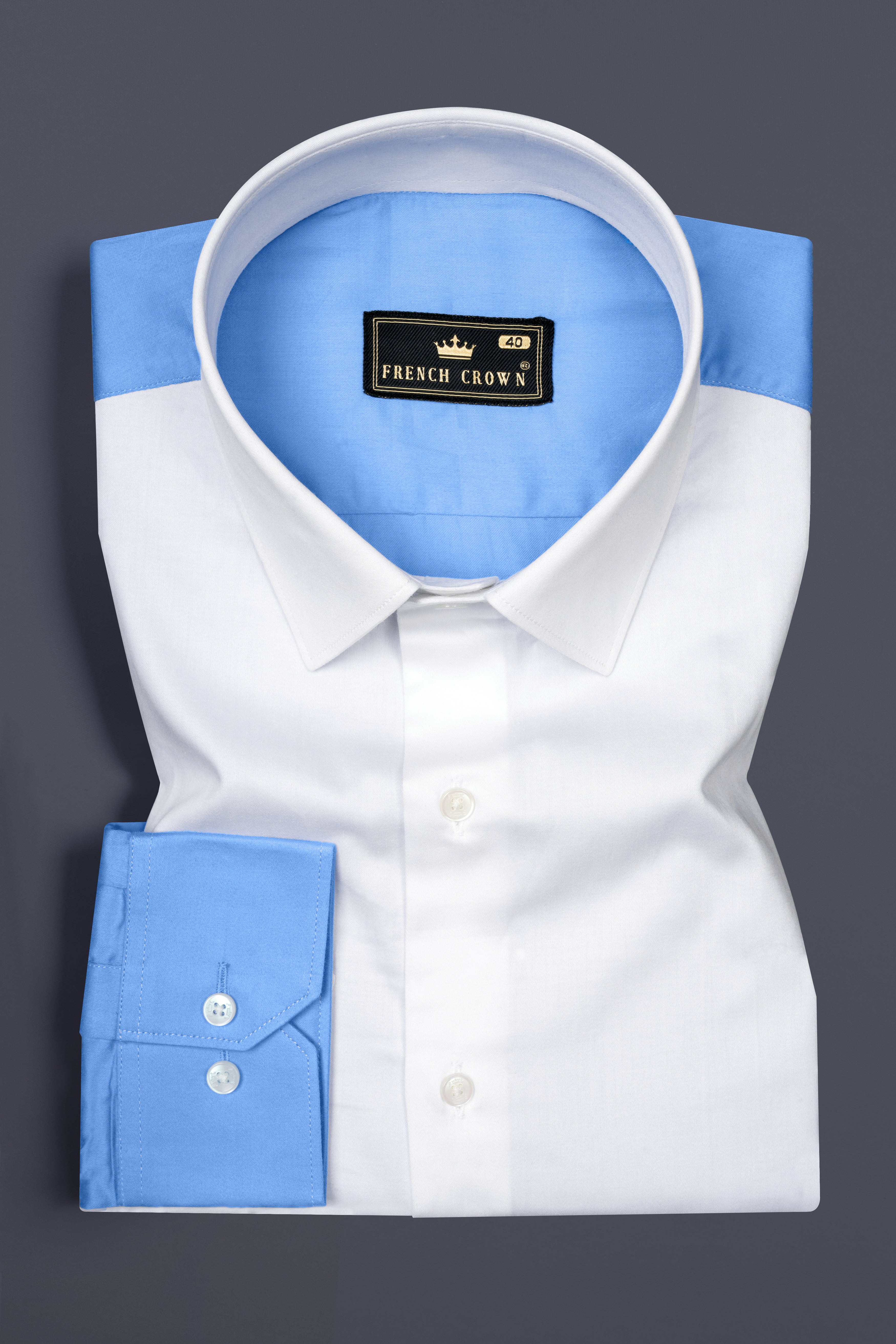 White with Periwinkle Blue Patches Super Soft Premium Cotton Shirt