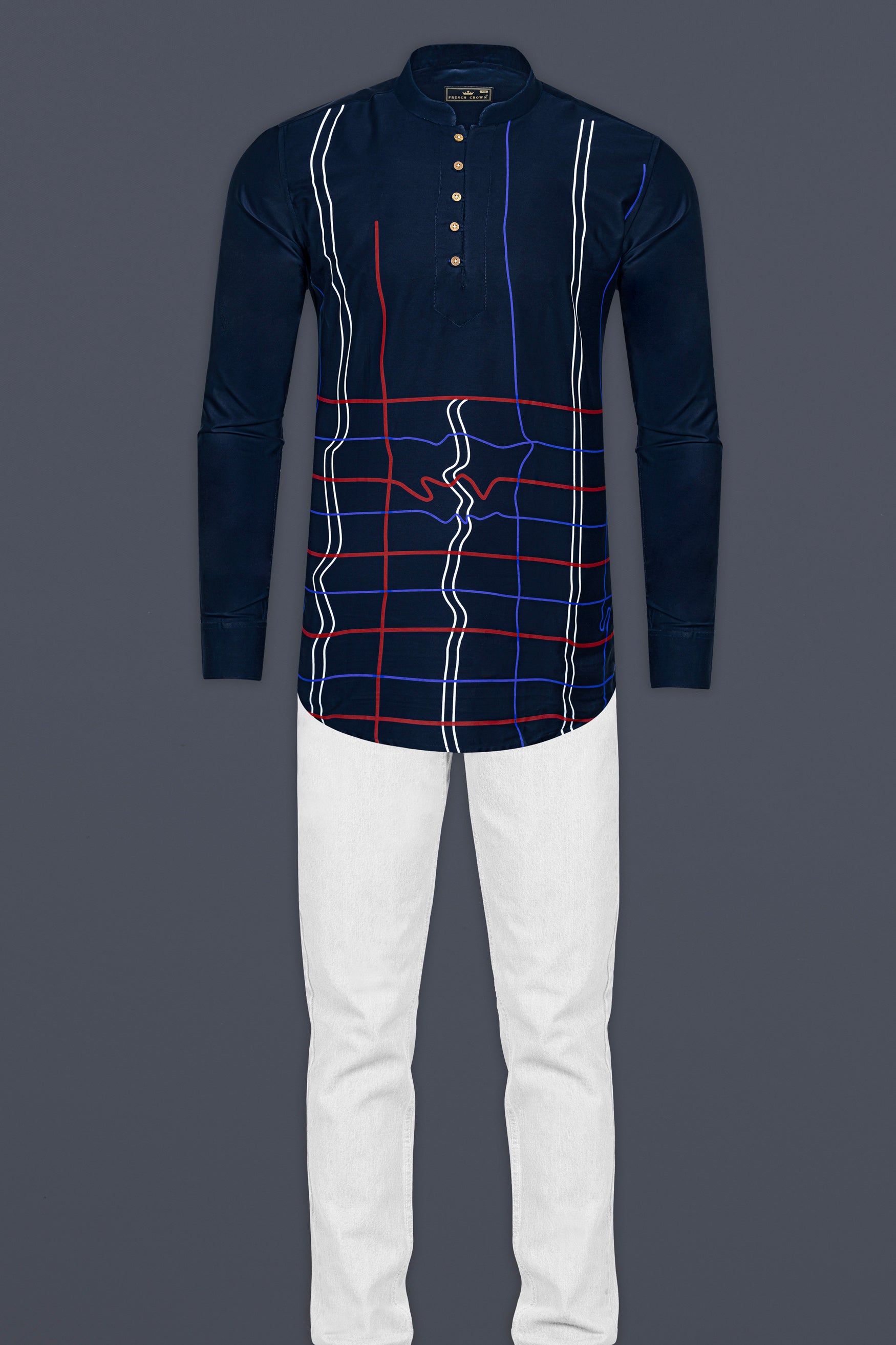 Ebony Blue Multicolor Stripes Printed Super Soft Premium Kurta Shirt