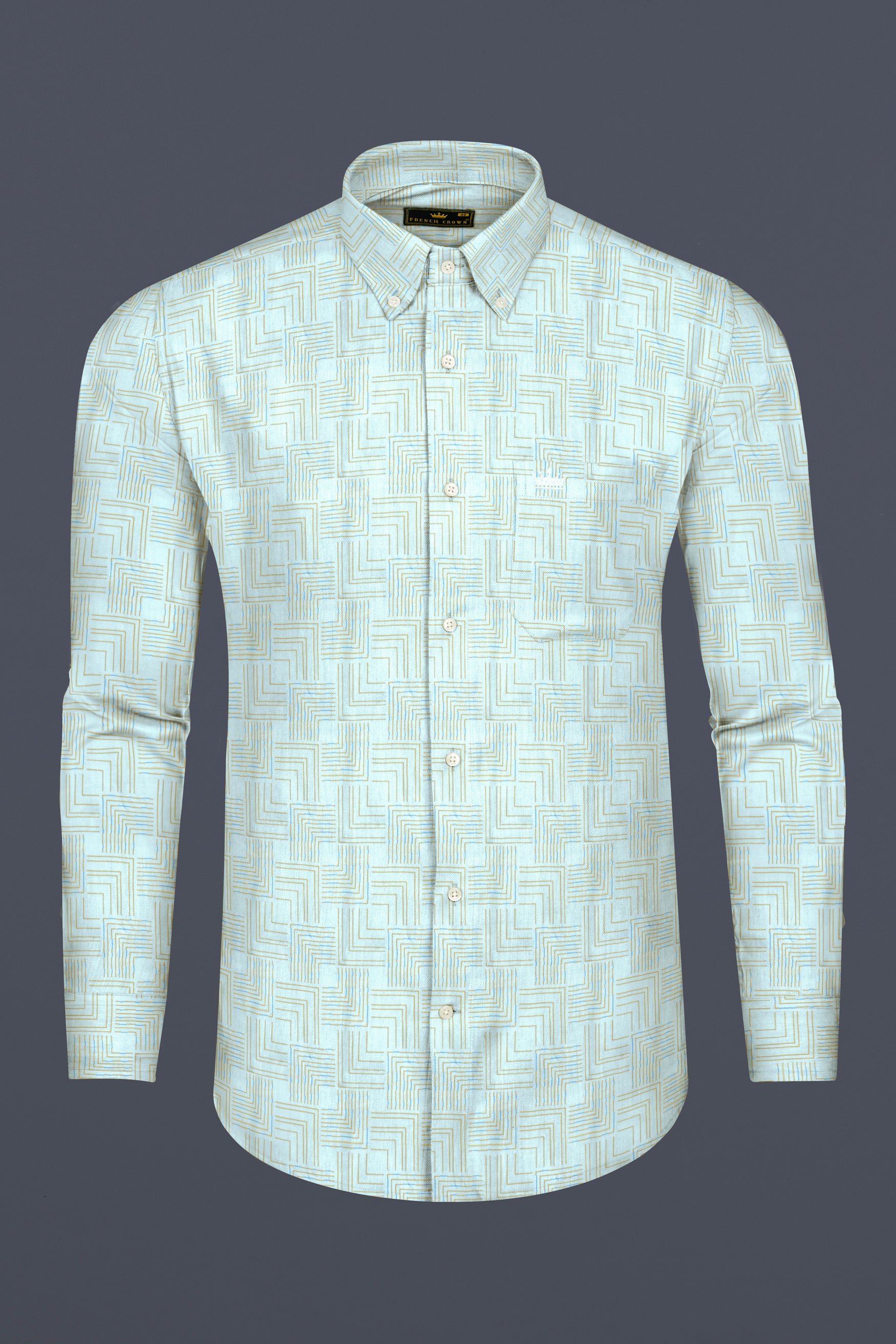 Mable Blue with Brandy Brown Abstract Lines Printed Subtle Sheen Super Soft Premium Cotton Shirt