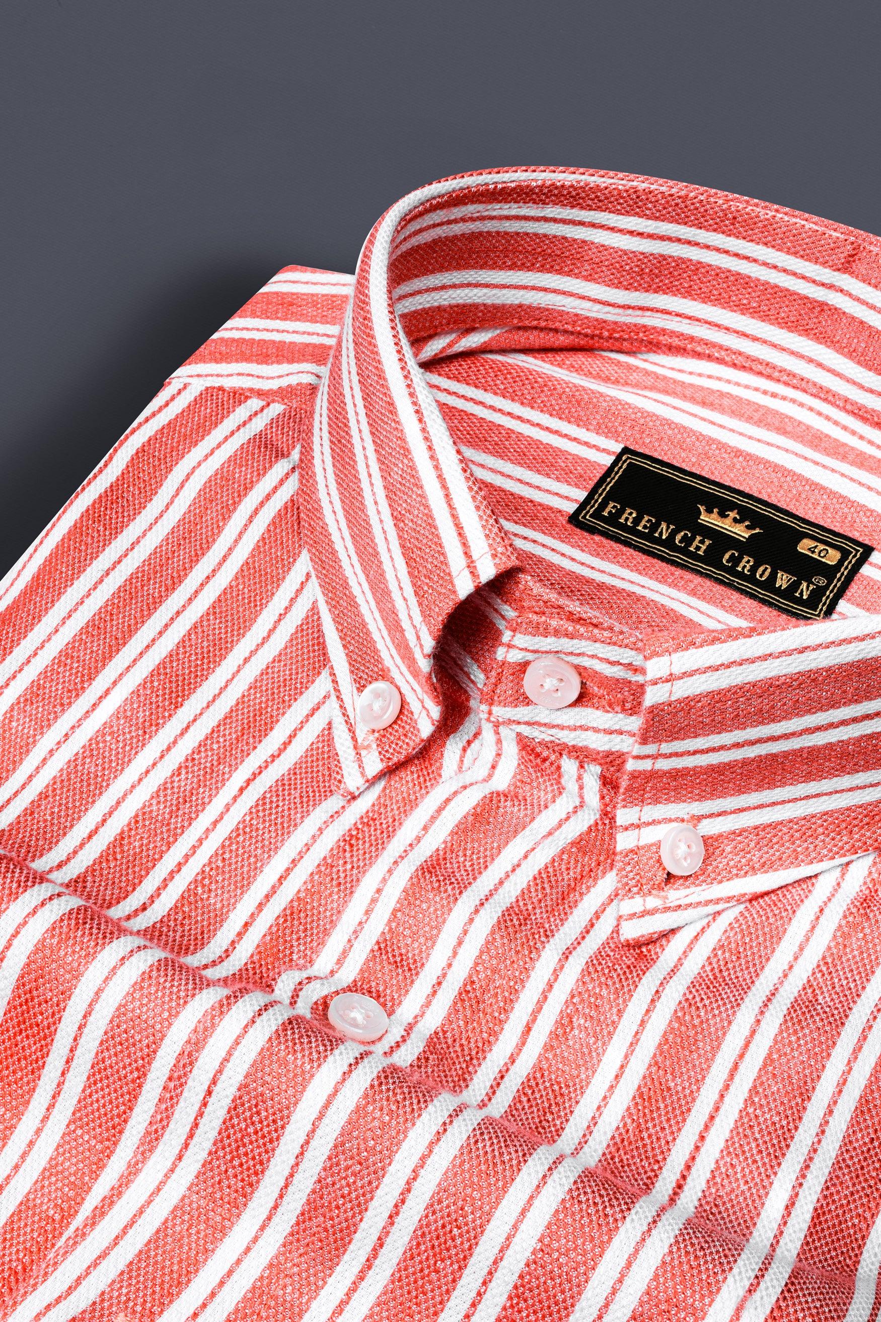 Geraldine Orange and White Striped Dobby Textured Premium Cotton Shirt