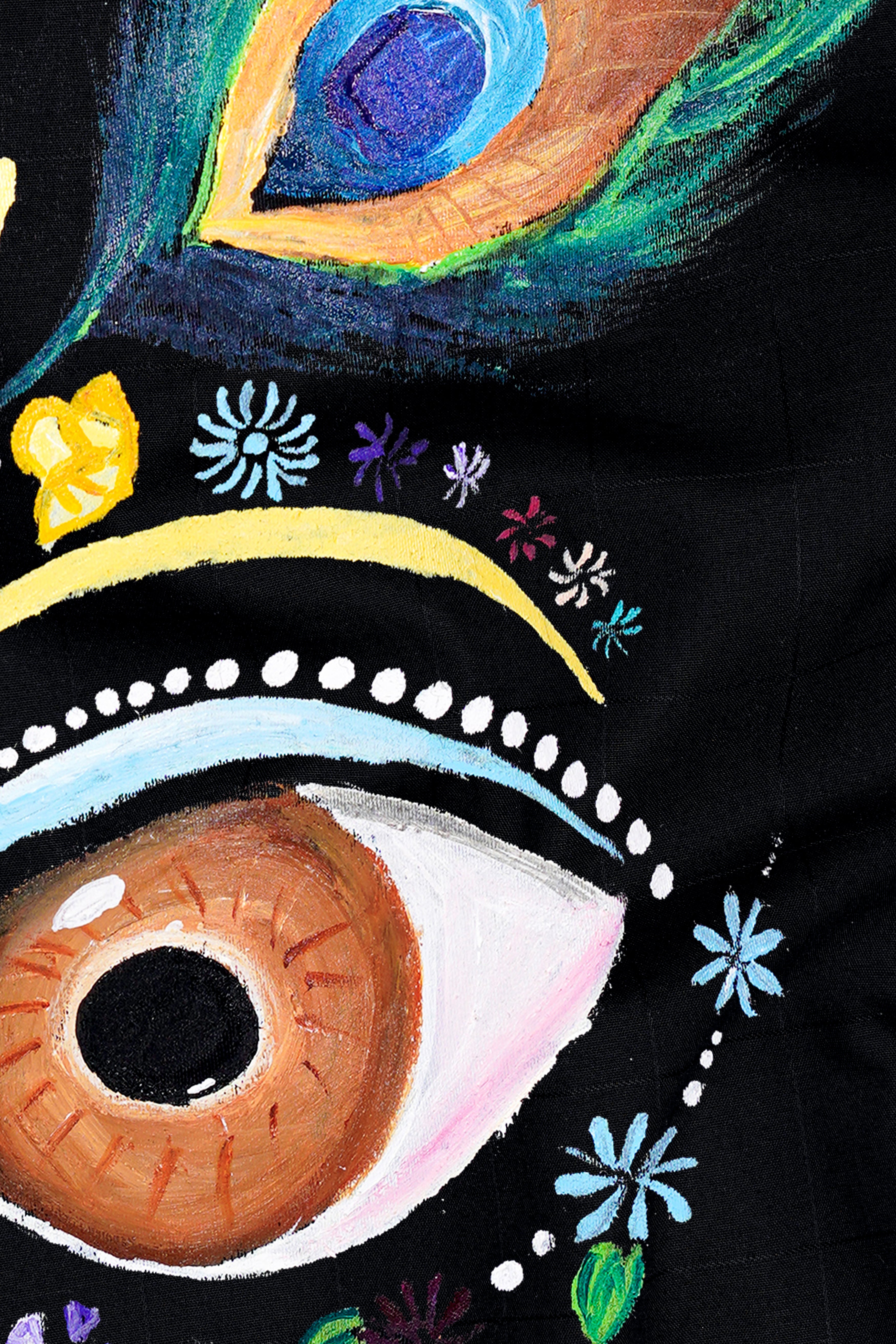 Jade Black Shree Krishna Eyes Printed Dobby Textured Premium Giza Cotton Designer Shirt