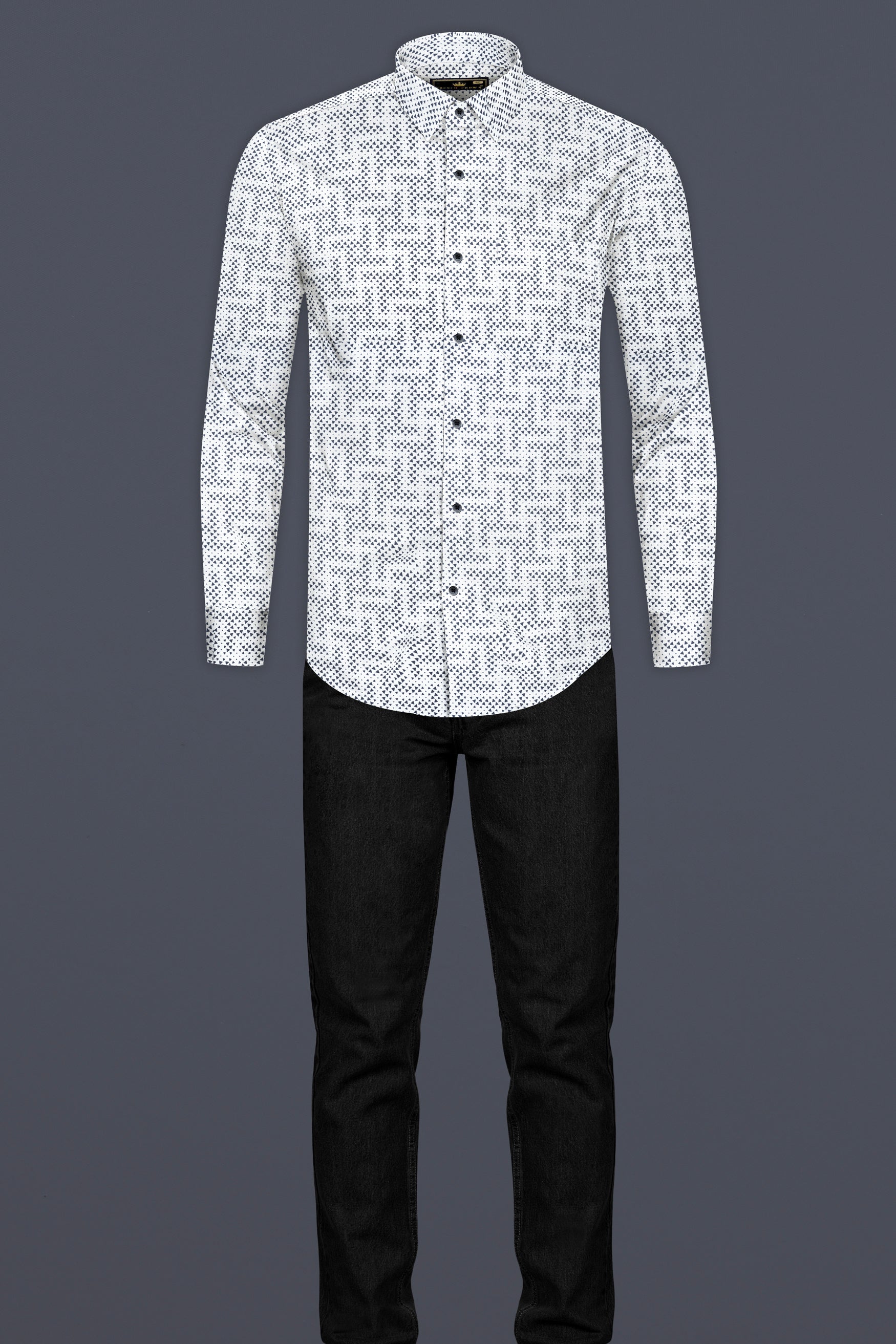 Classic White with Black Flocked Triangle Printed Super Soft Premium Cotton Shirt