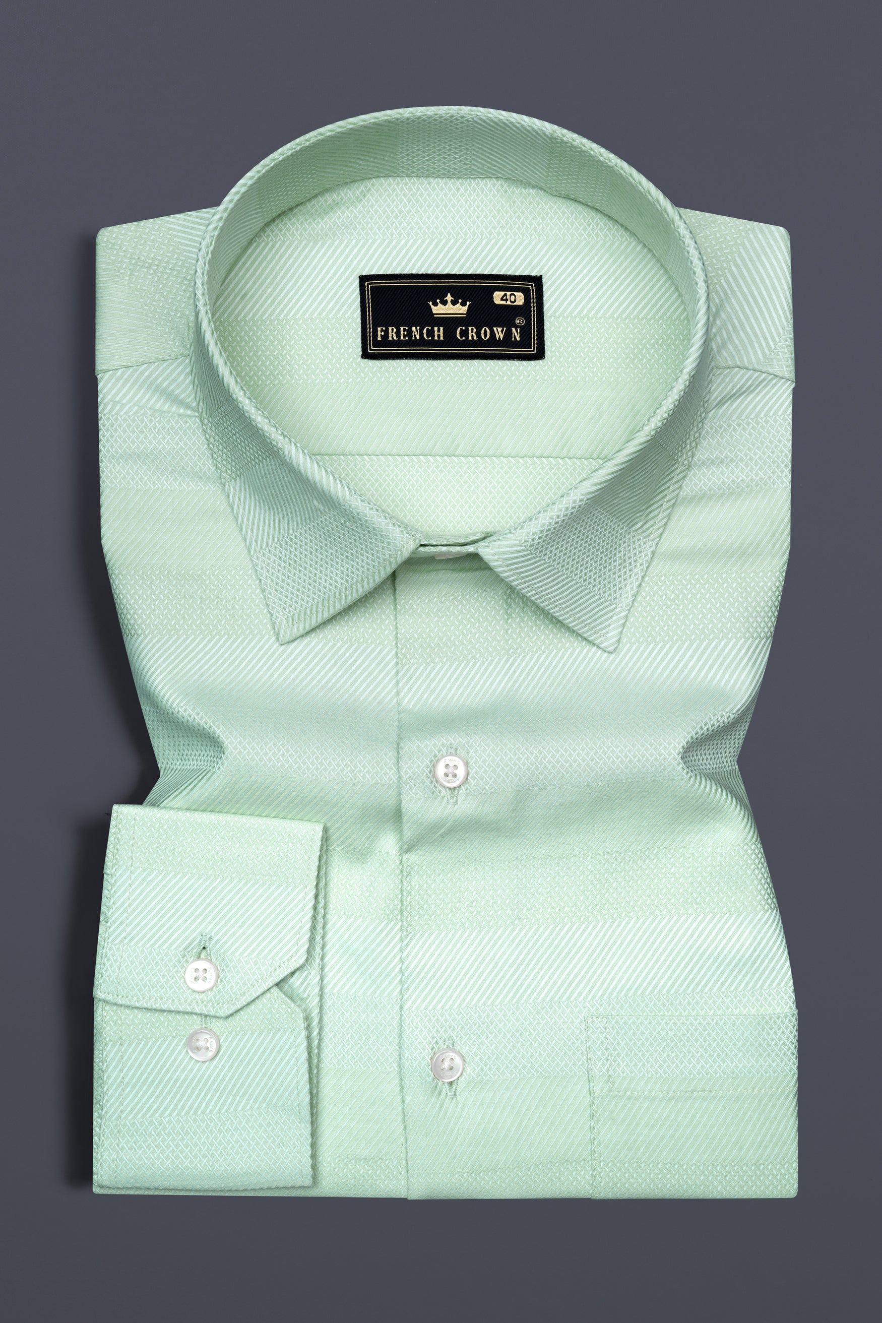 Jagged Ice Green Casual Textured Premium Cotton Shirt For Men