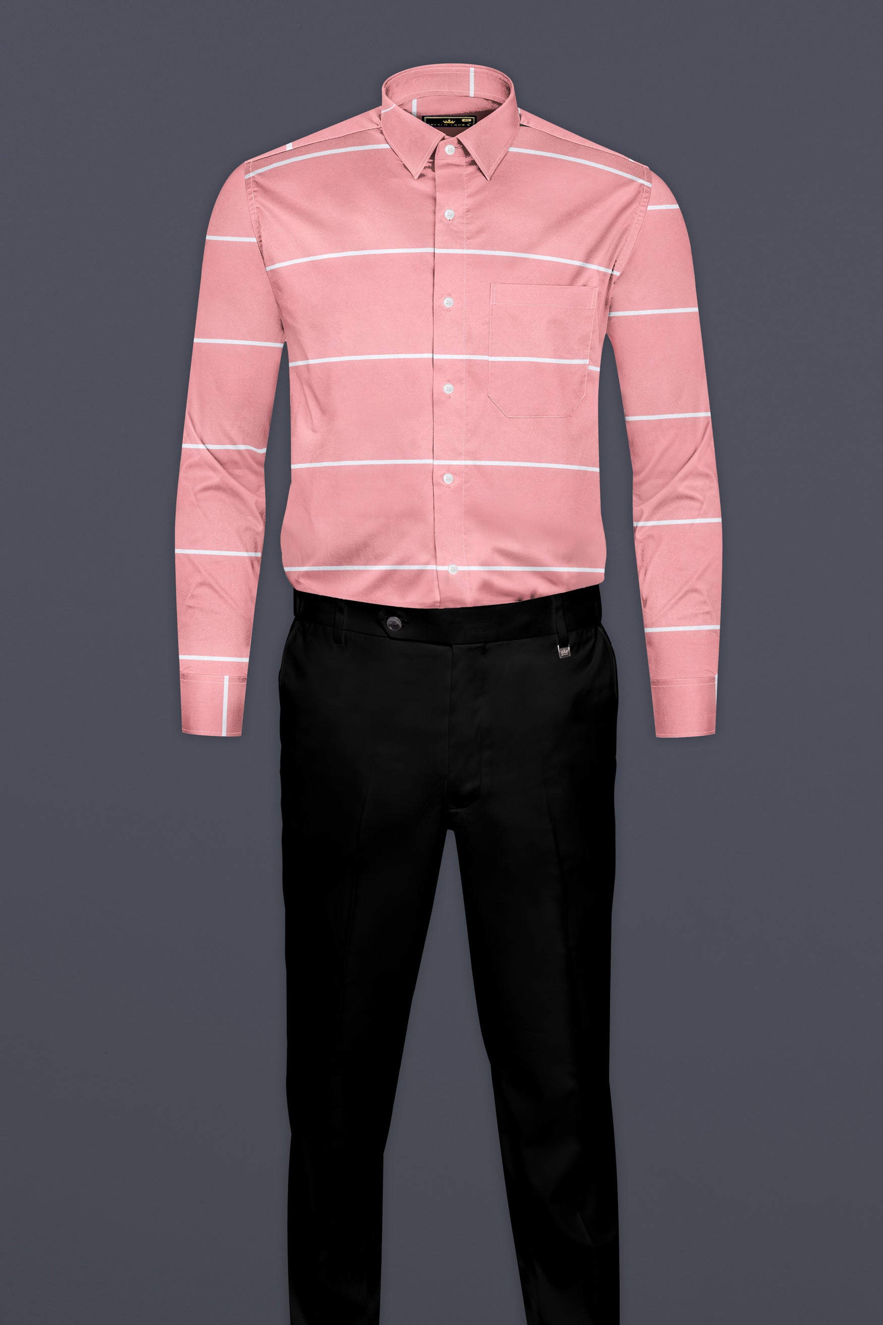 Wewak Pink with White Horizontal Striped Twill Premium Cotton Shirt
