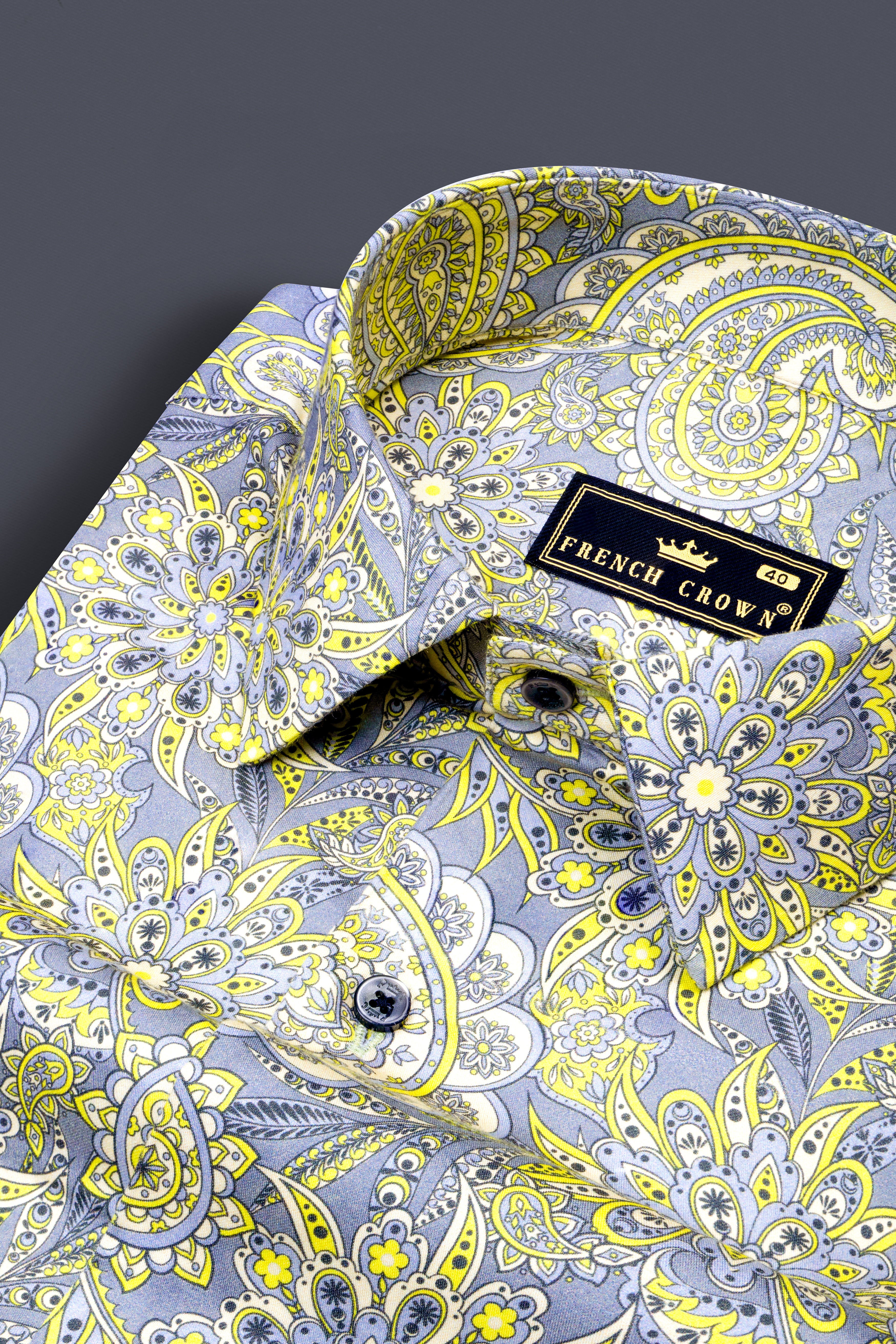 Gull Gray with Wild Rice Green Flower Valley Printed Super Soft Premium Cotton Shirt