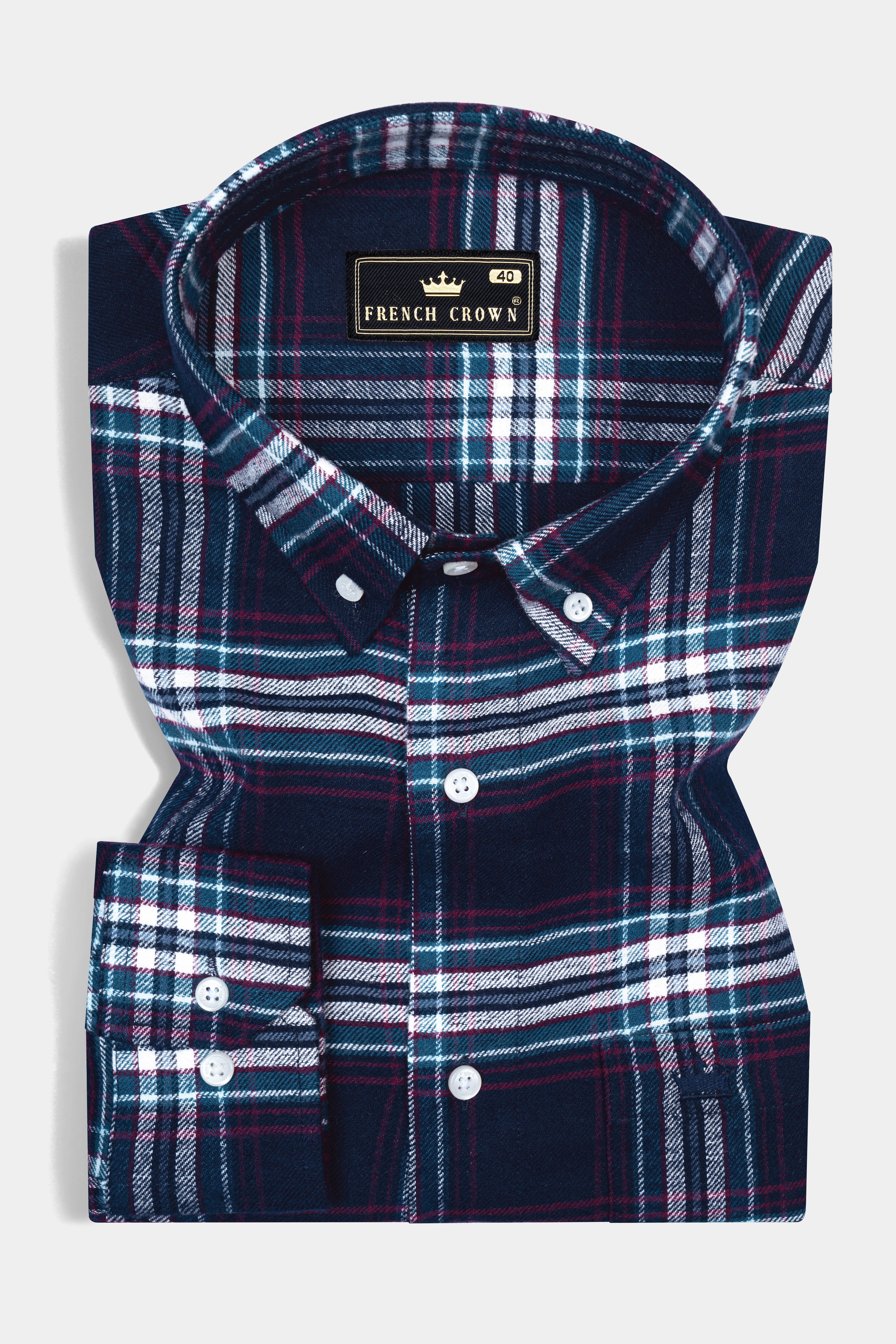 Dark Charcoal Blue with Astronaut Blue and White Casual Plaid