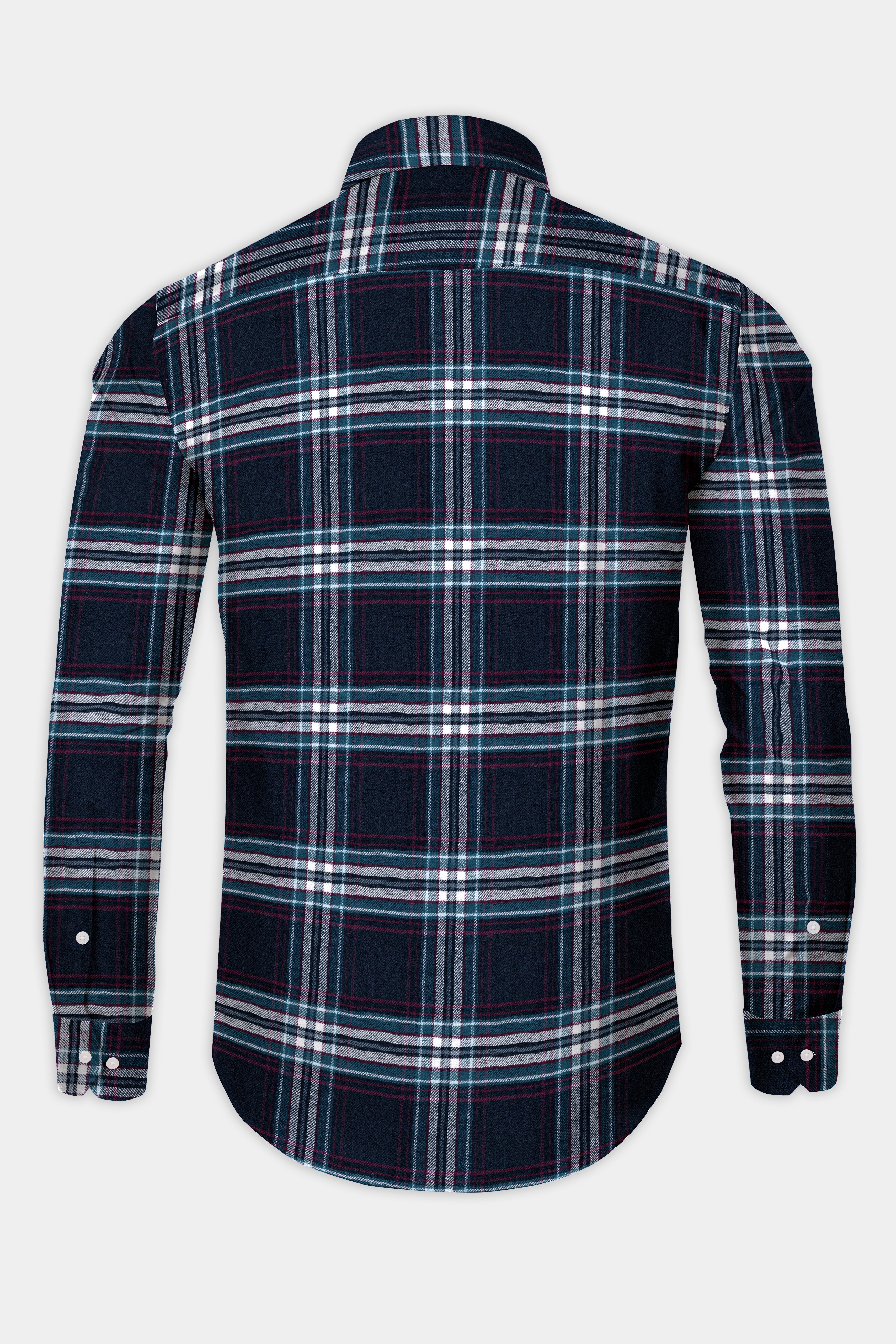 【NAVY】Plaid shirt Men's Navy Blue Plaid Check Shirt – Slim Fit Cotton Casual Shirt
