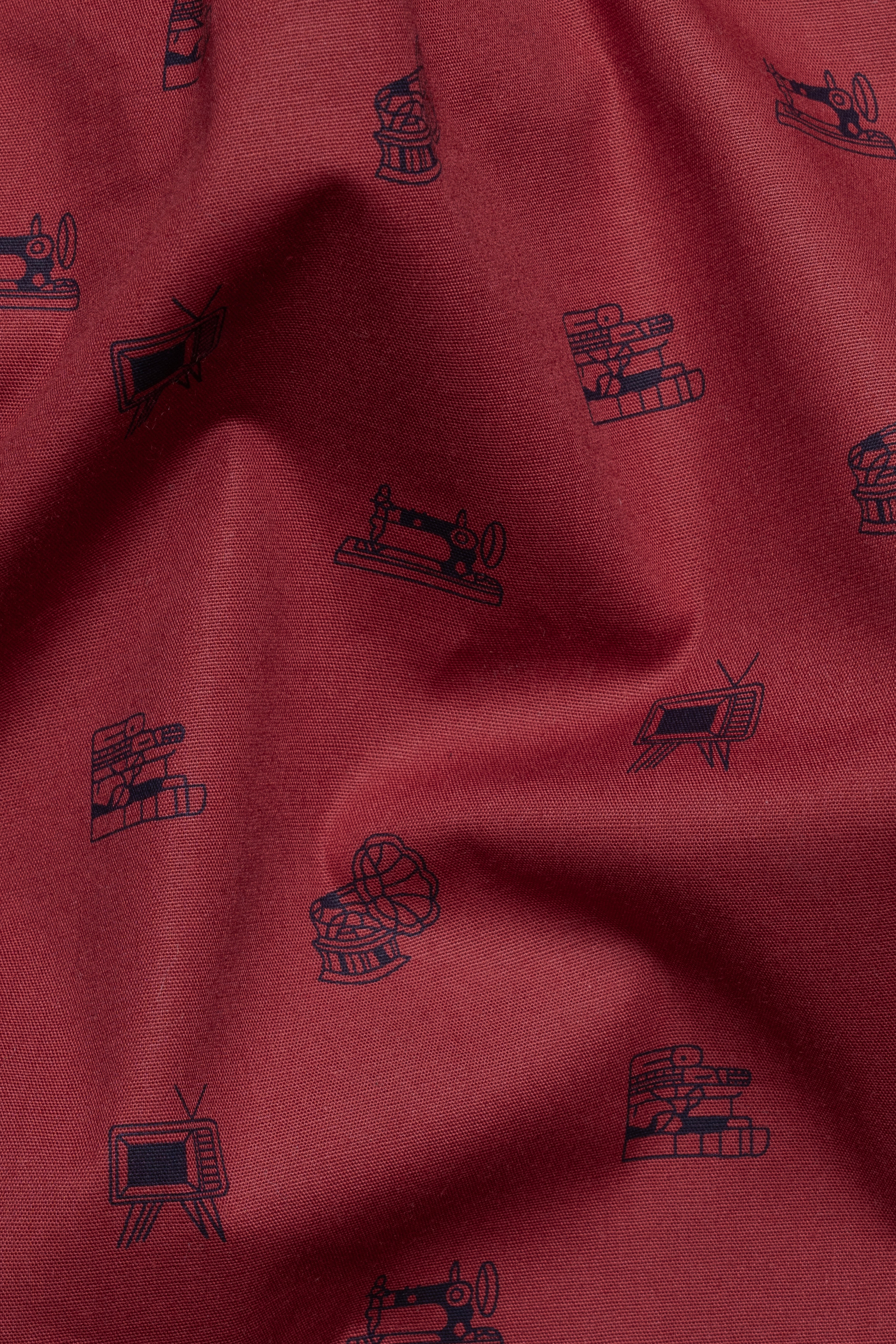 Tawny Port Brown Sewing Machine and Television Printed Super Soft Premium Cotton Shirt