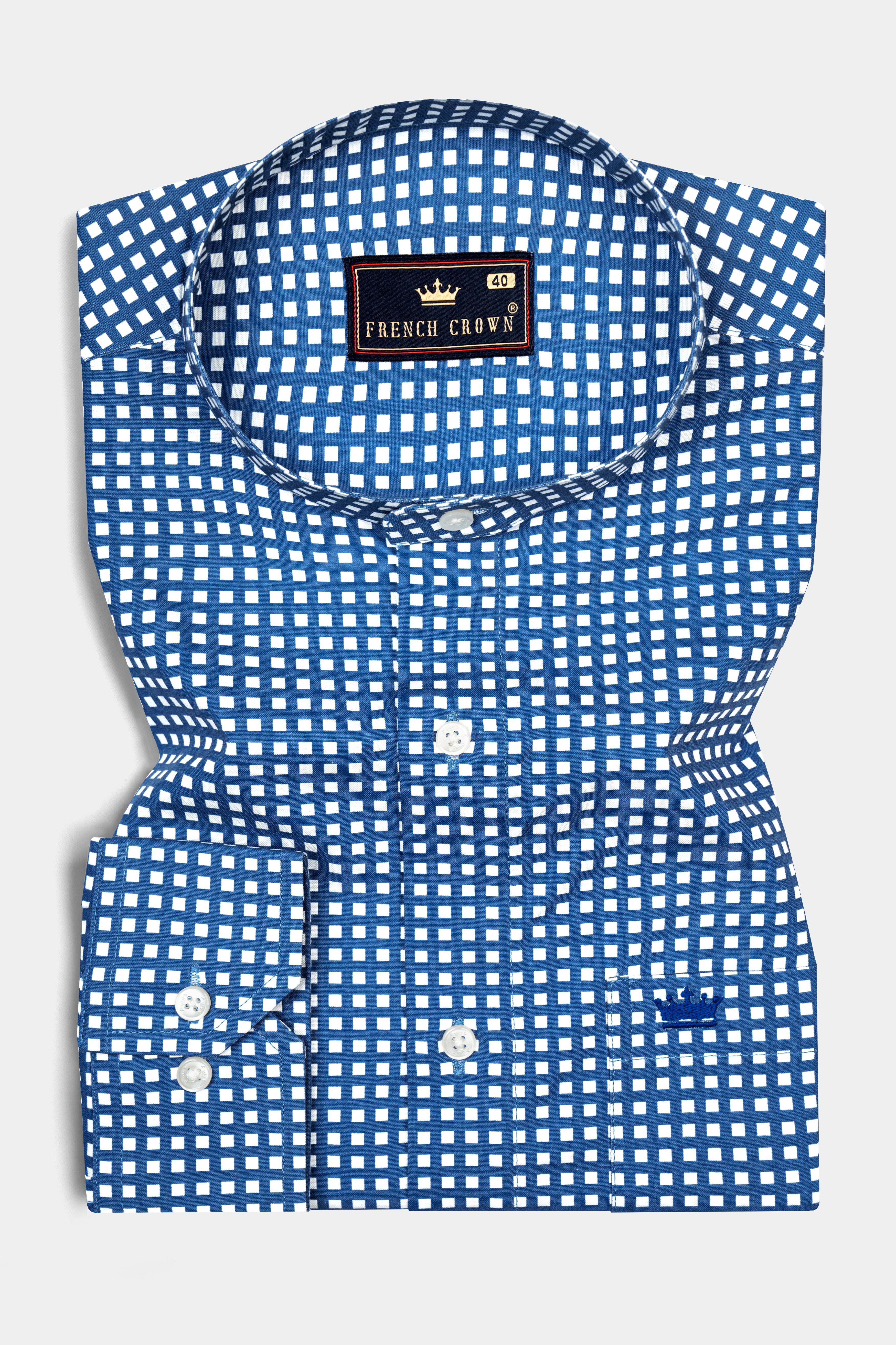 Regal Blue and White Micro Square Dotted Heavy Weight Oxford Shirt