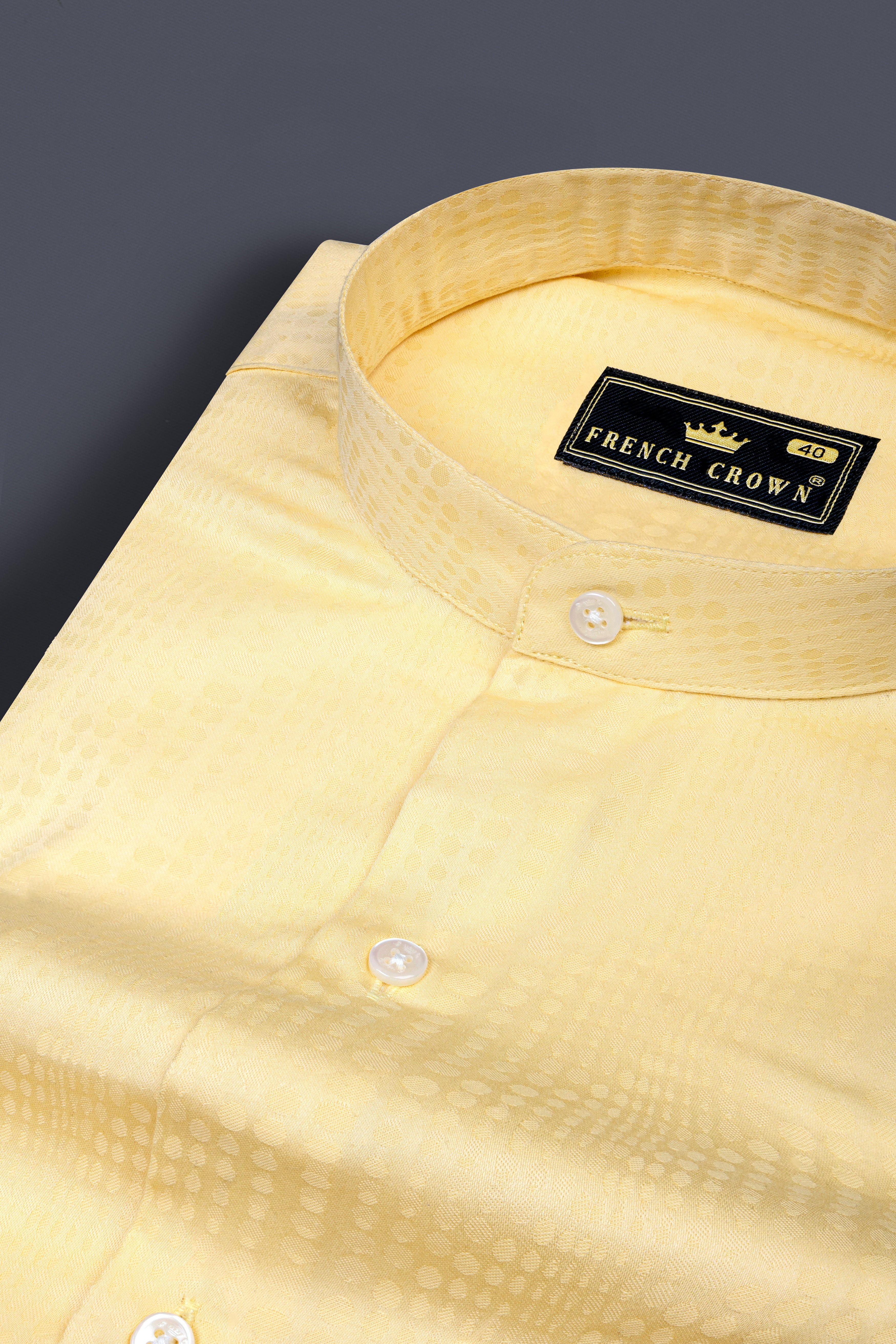 Brandy Yellow Jacquard Textured Premium Giza Cotton Shirt