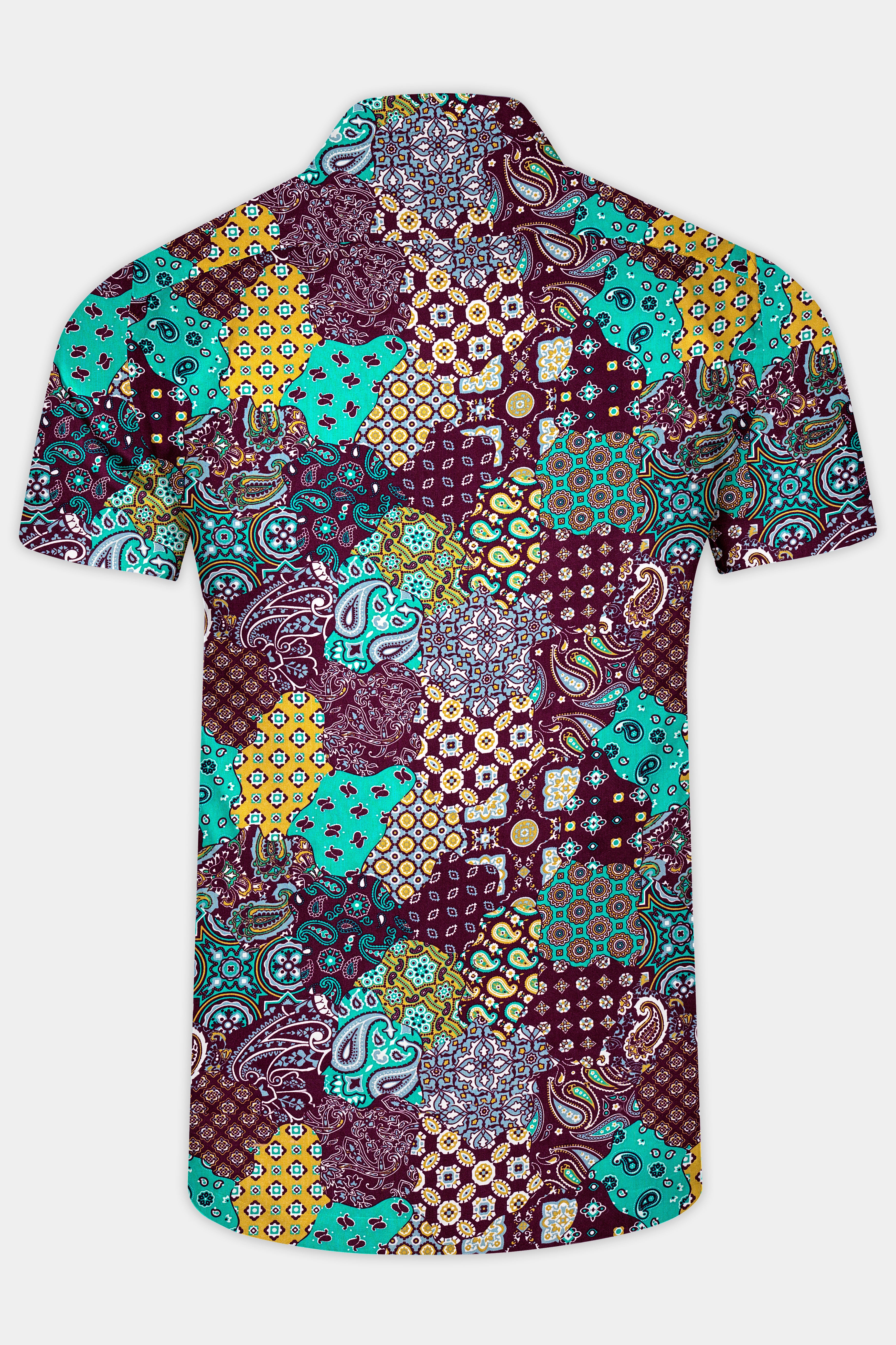 Crater Brown with Yellowy Brown and Persian Green Printed Soft Tencel Shirt