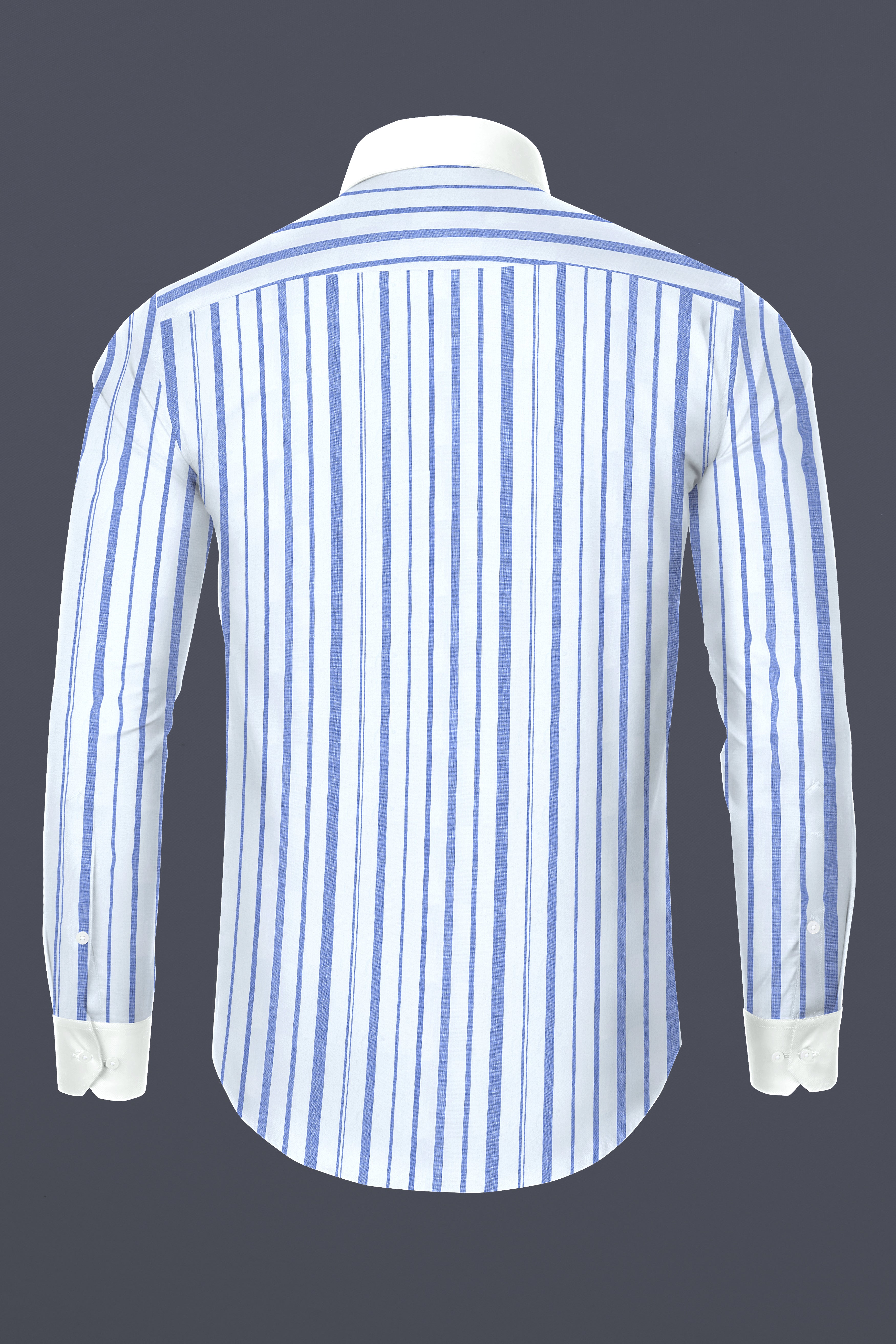 Blue Bayoux and White Striped Poplin Giza Cotton Shirt