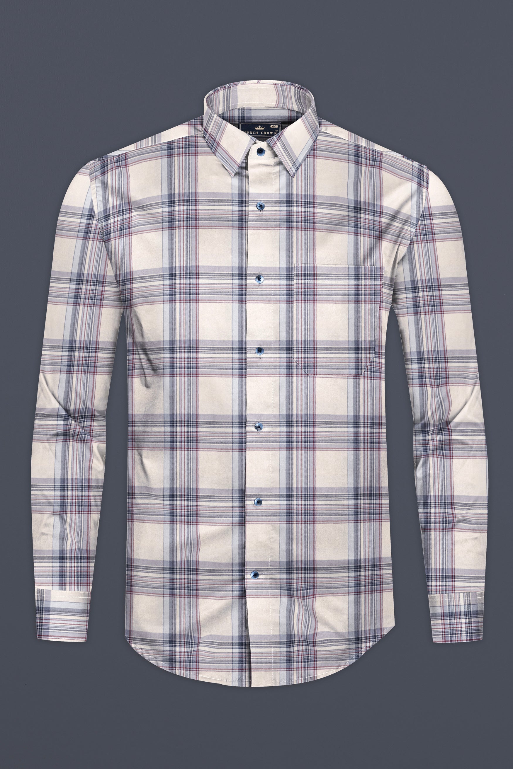 Cararra Cream with Multicolor checks plaid Twill Cotton Shirt