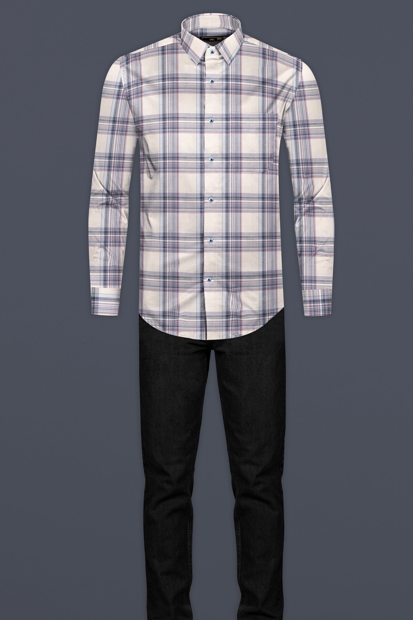 Cararra Cream with Multicolor checks plaid Twill Cotton Shirt