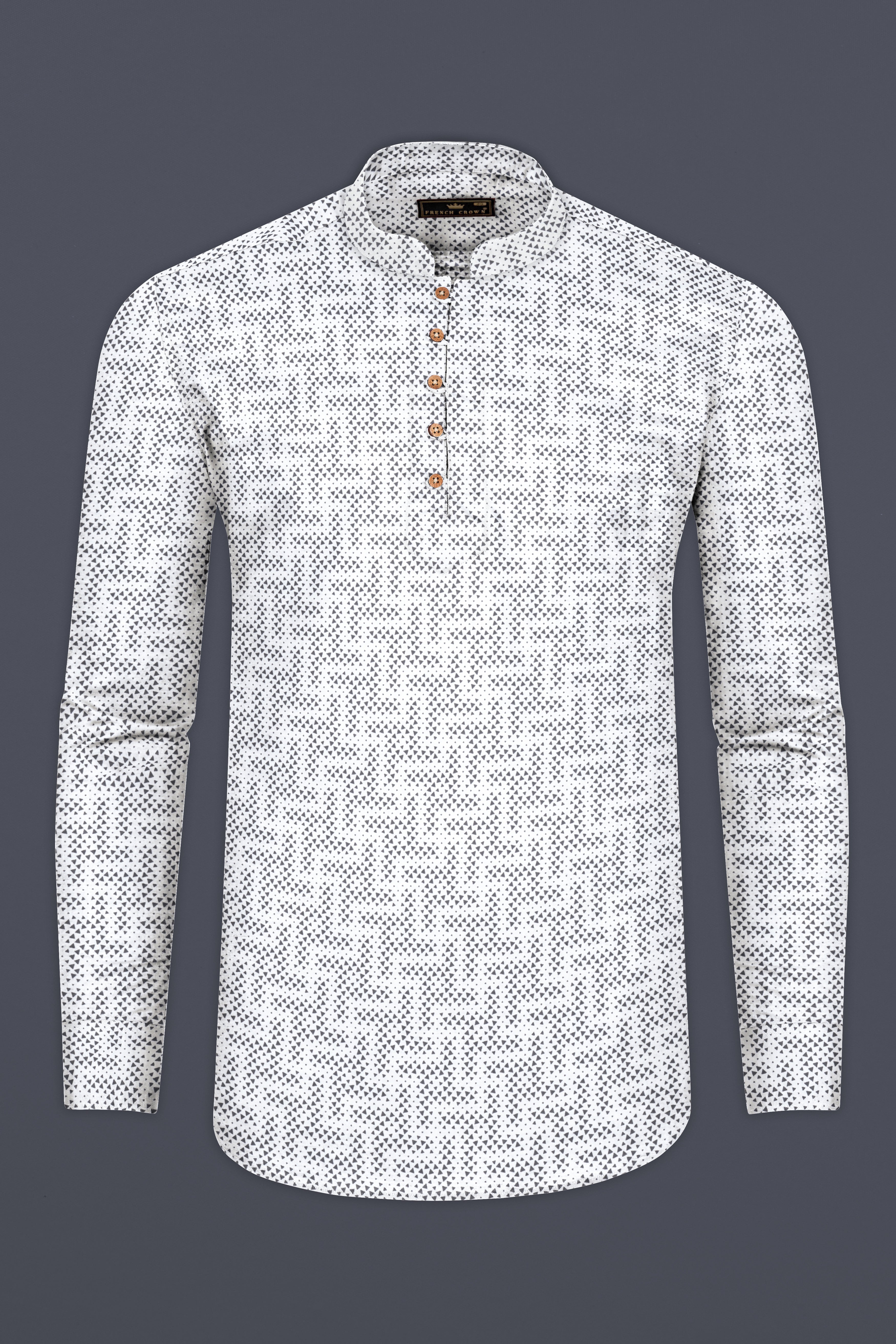 Bright White with Black Triangles Printed Super Soft Premium Cotton Kurta Shirt