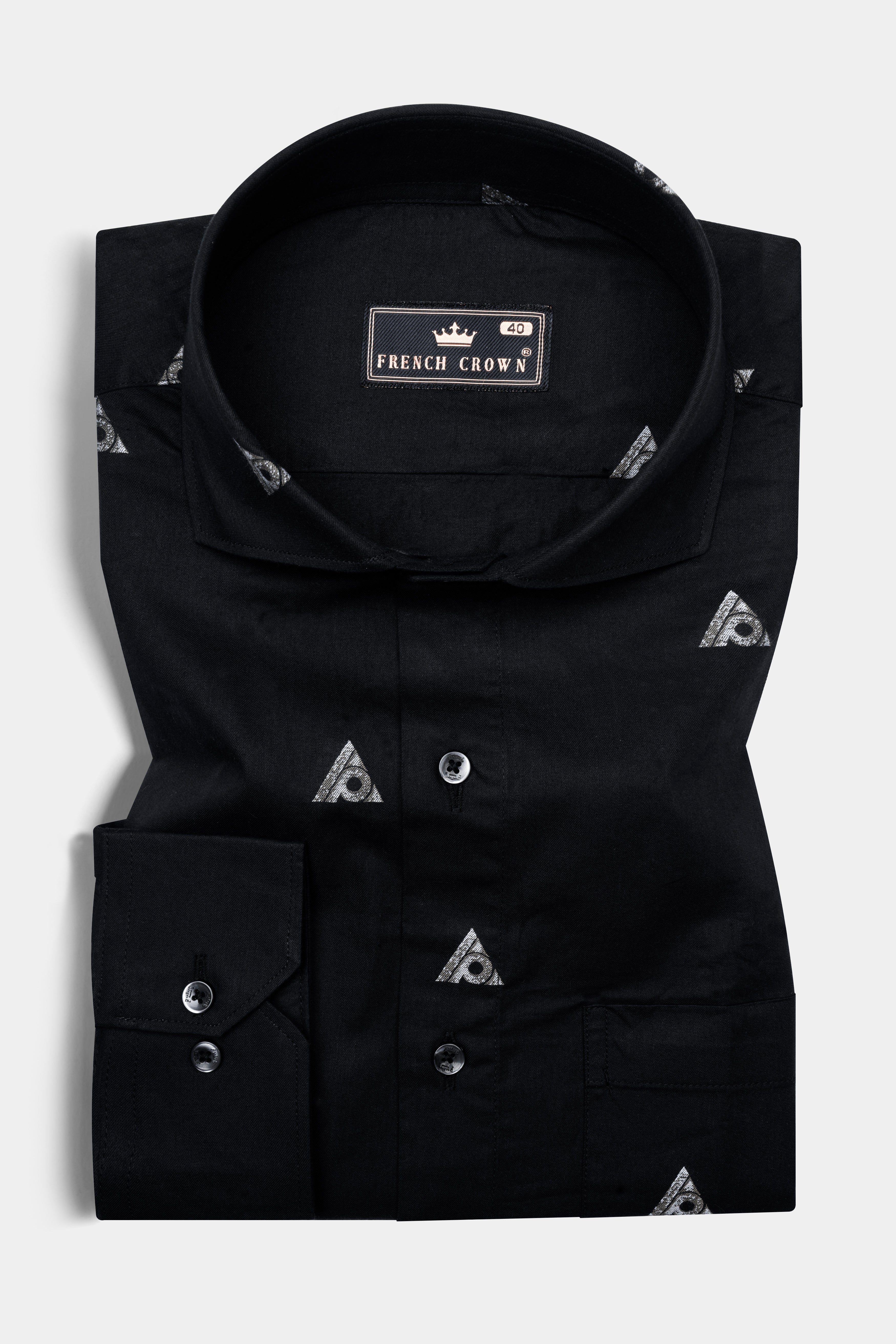Jade Black Triangle Butta Printed Jacquard Textured Shirt