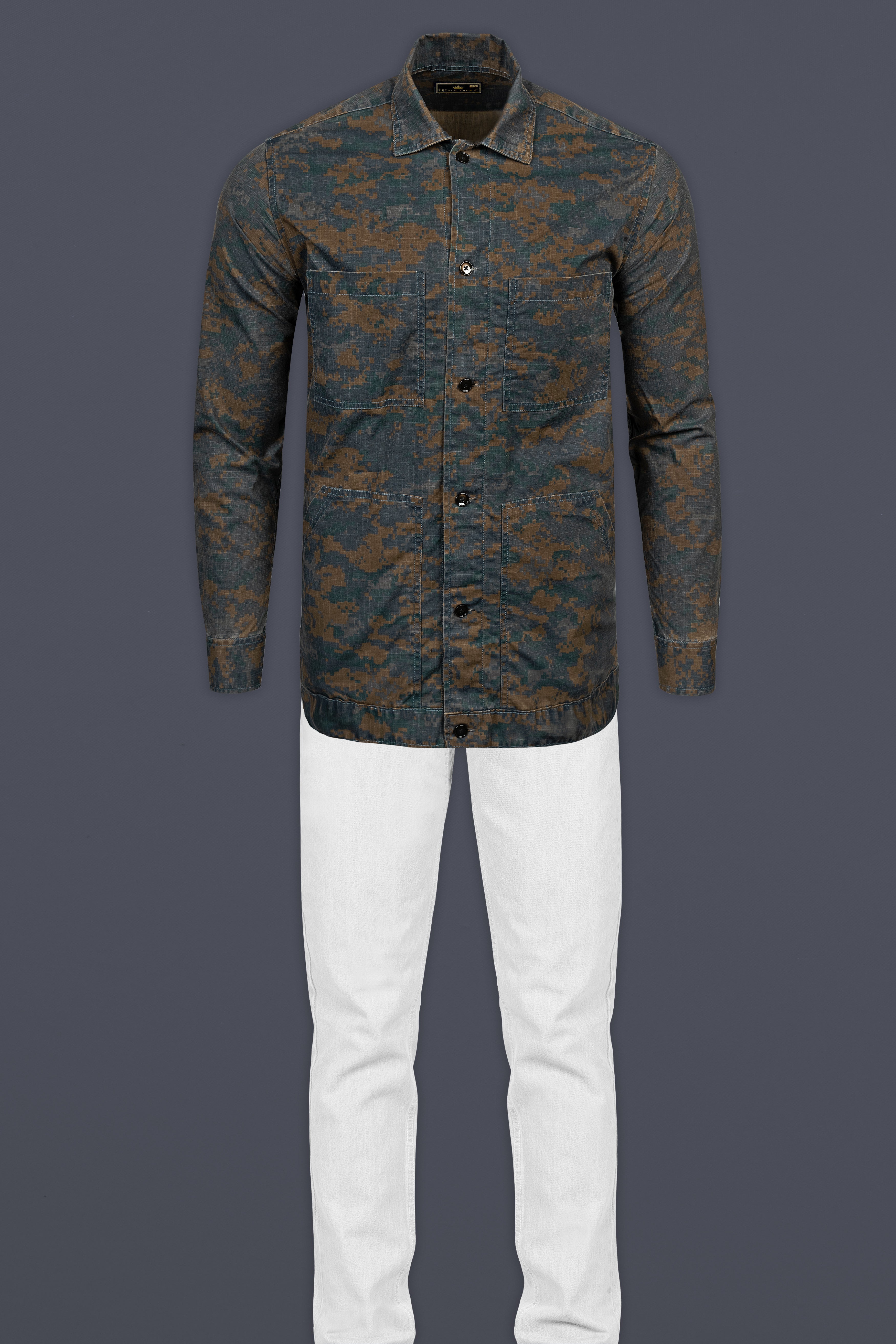 Charade Gray with Irish Brown Printed Heavy weight Oxford Shirt