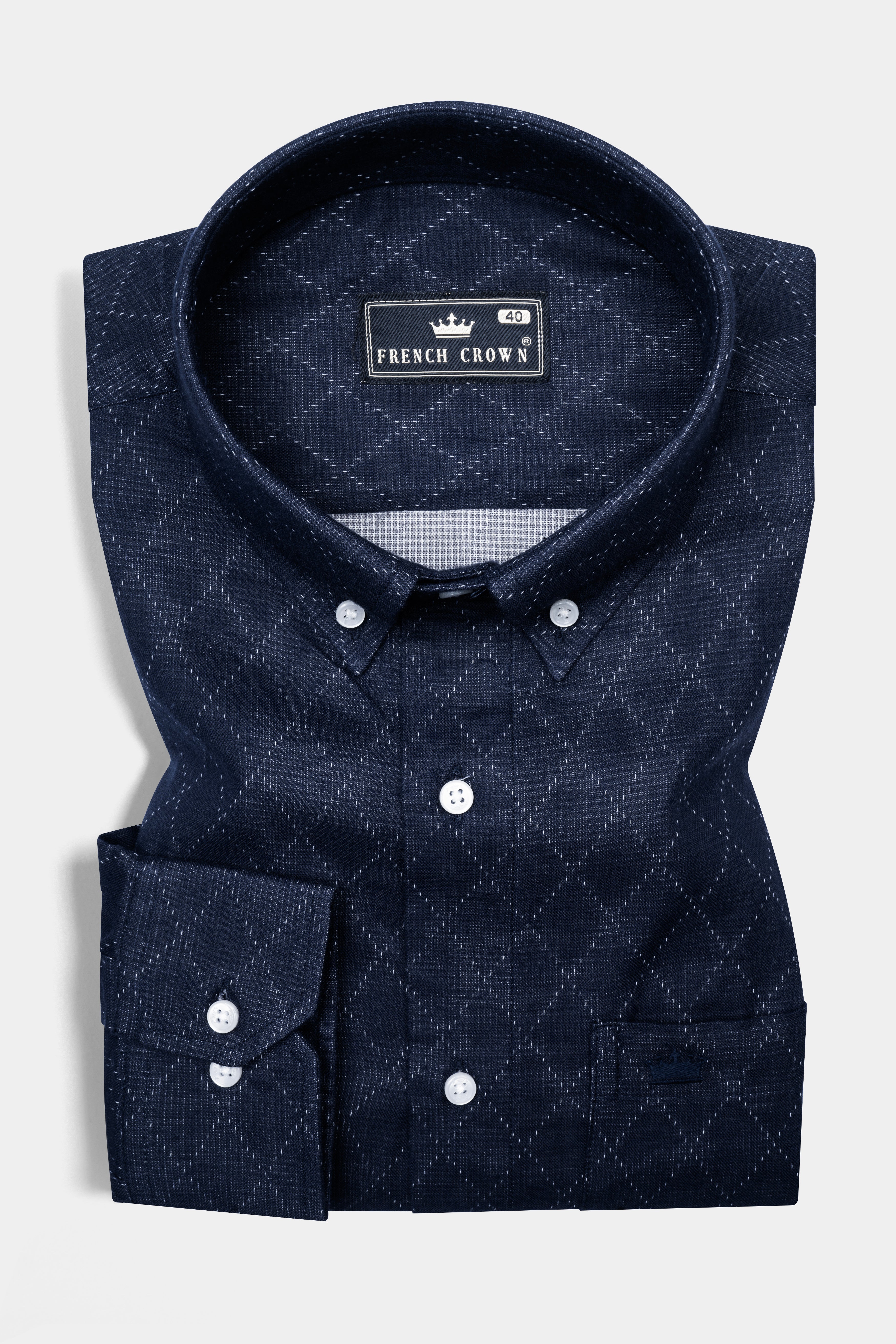 Vulcan Blue Dobby Textured Premium Cotton Shirt