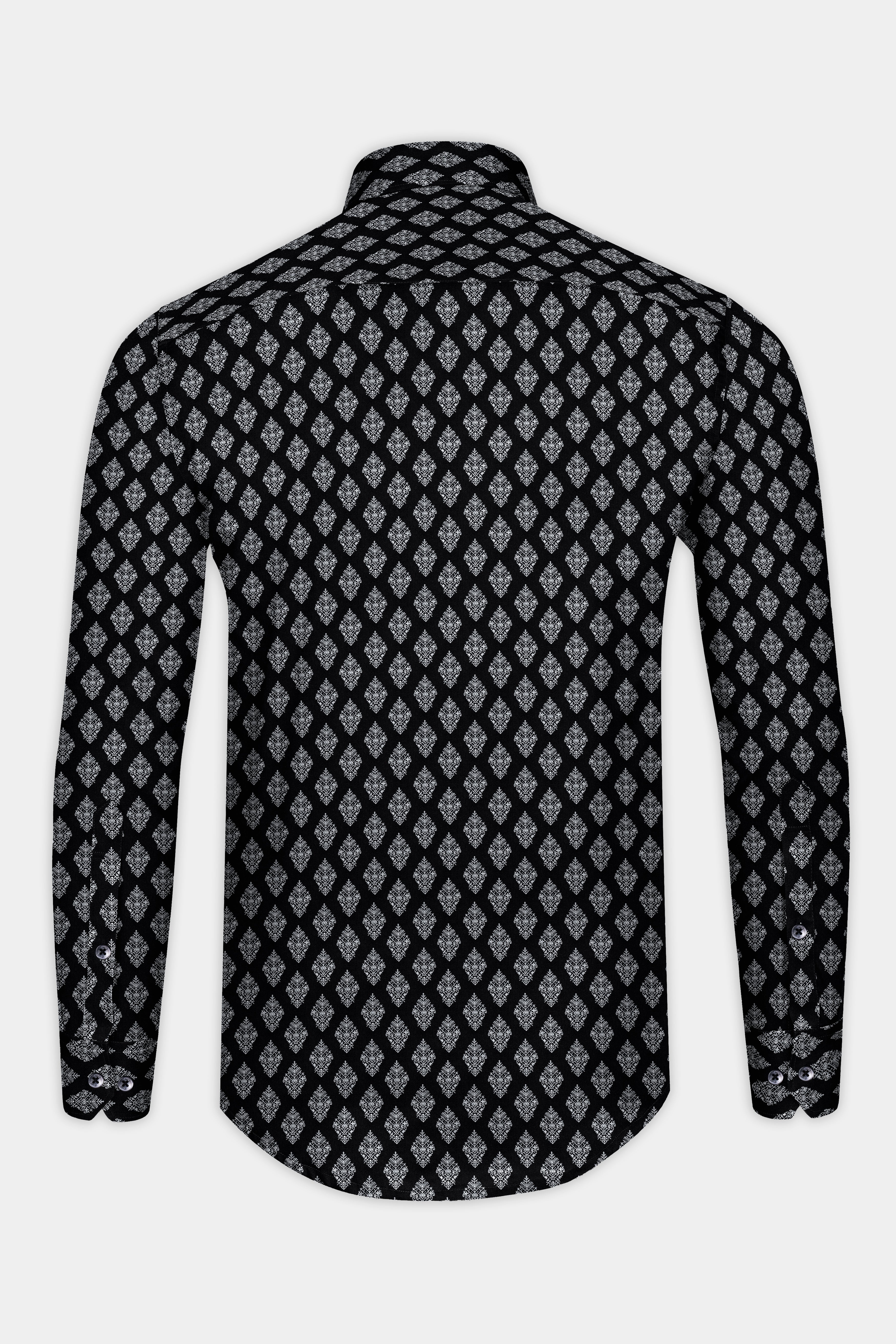 Jade Black with White Twill Printed Cotton Shirt