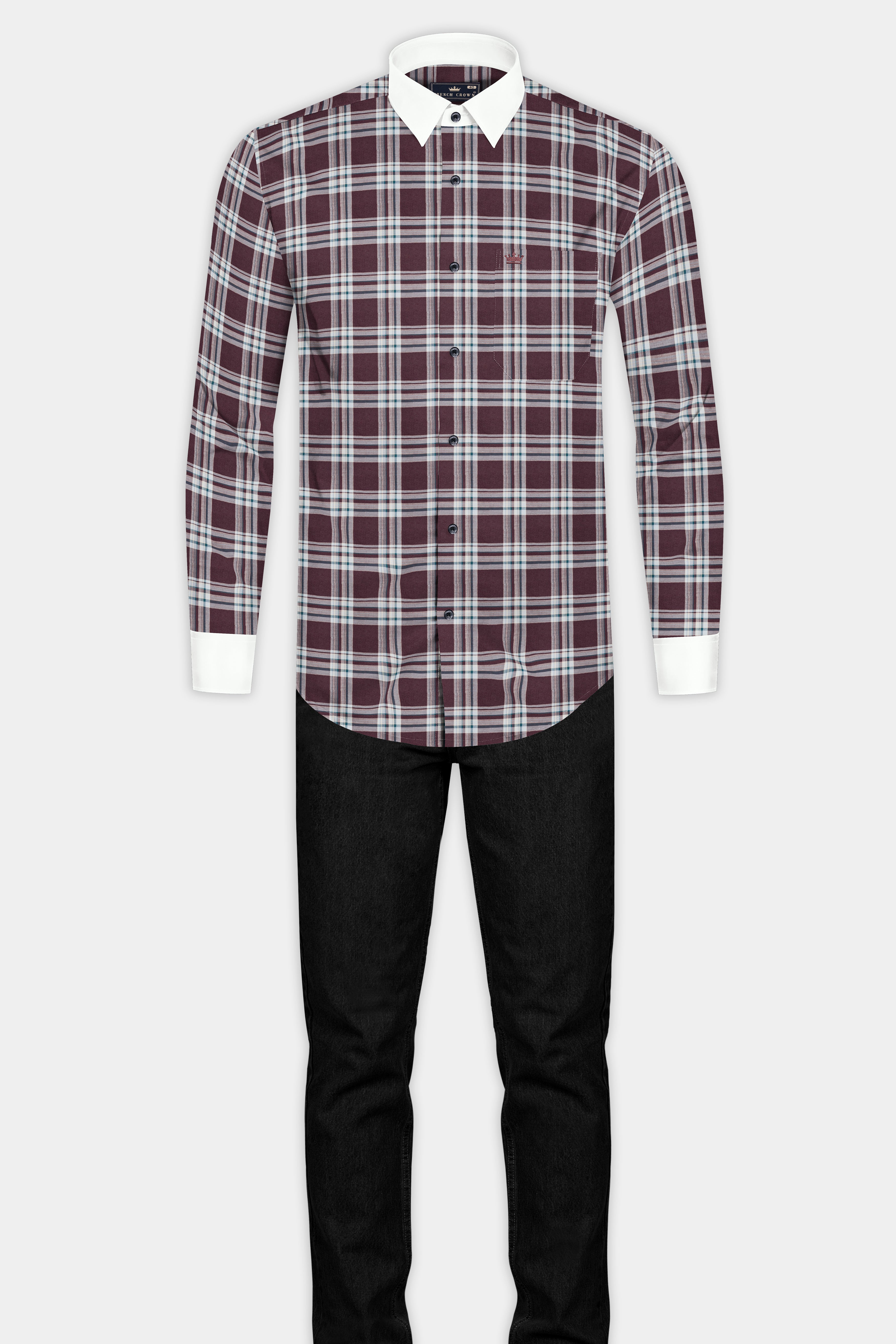 Thunder Brown with White Plaid Twill Cotton Shirt
