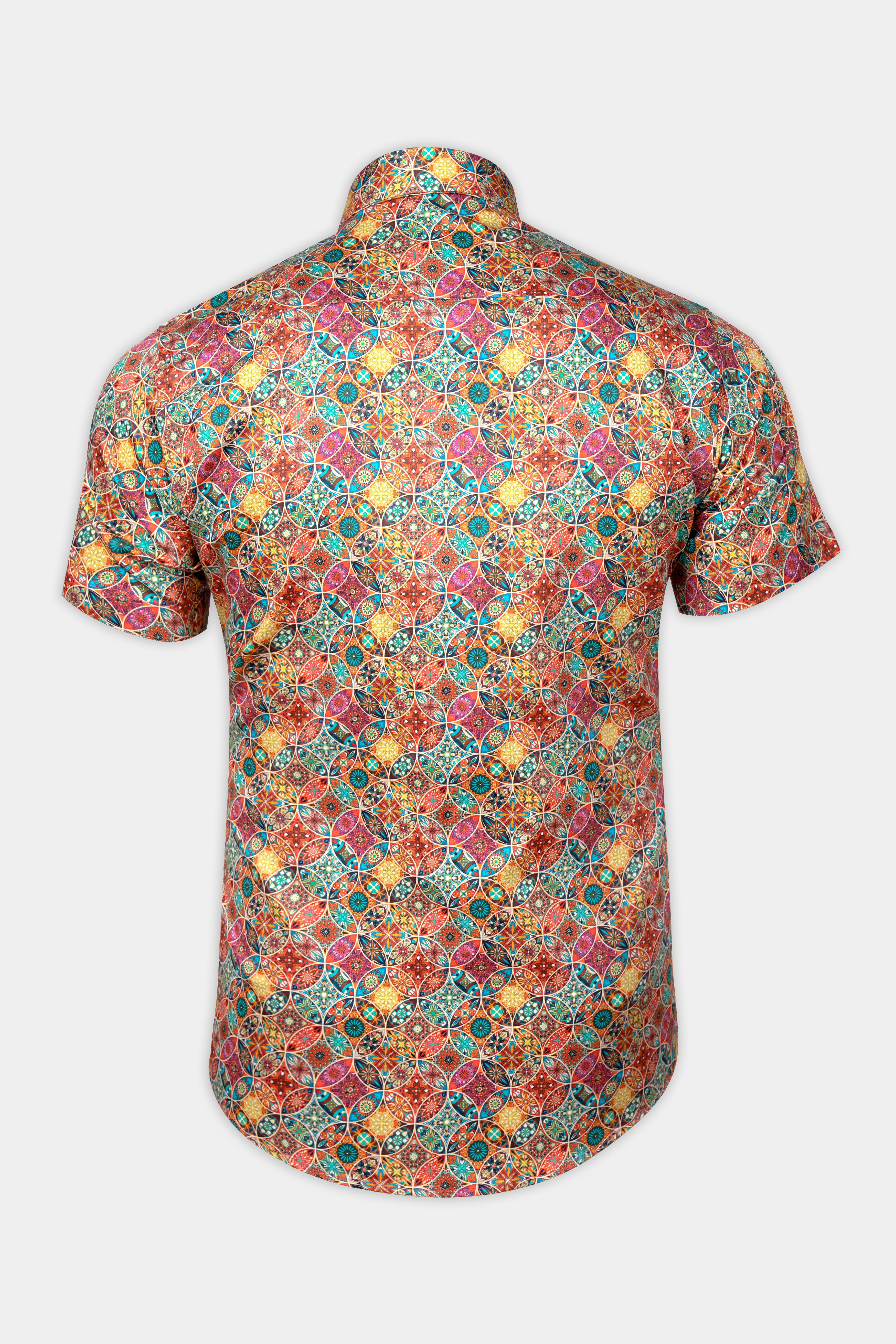 Coral Orange Multicolor Circles Printed Super Soft Premium Cotton Shirt