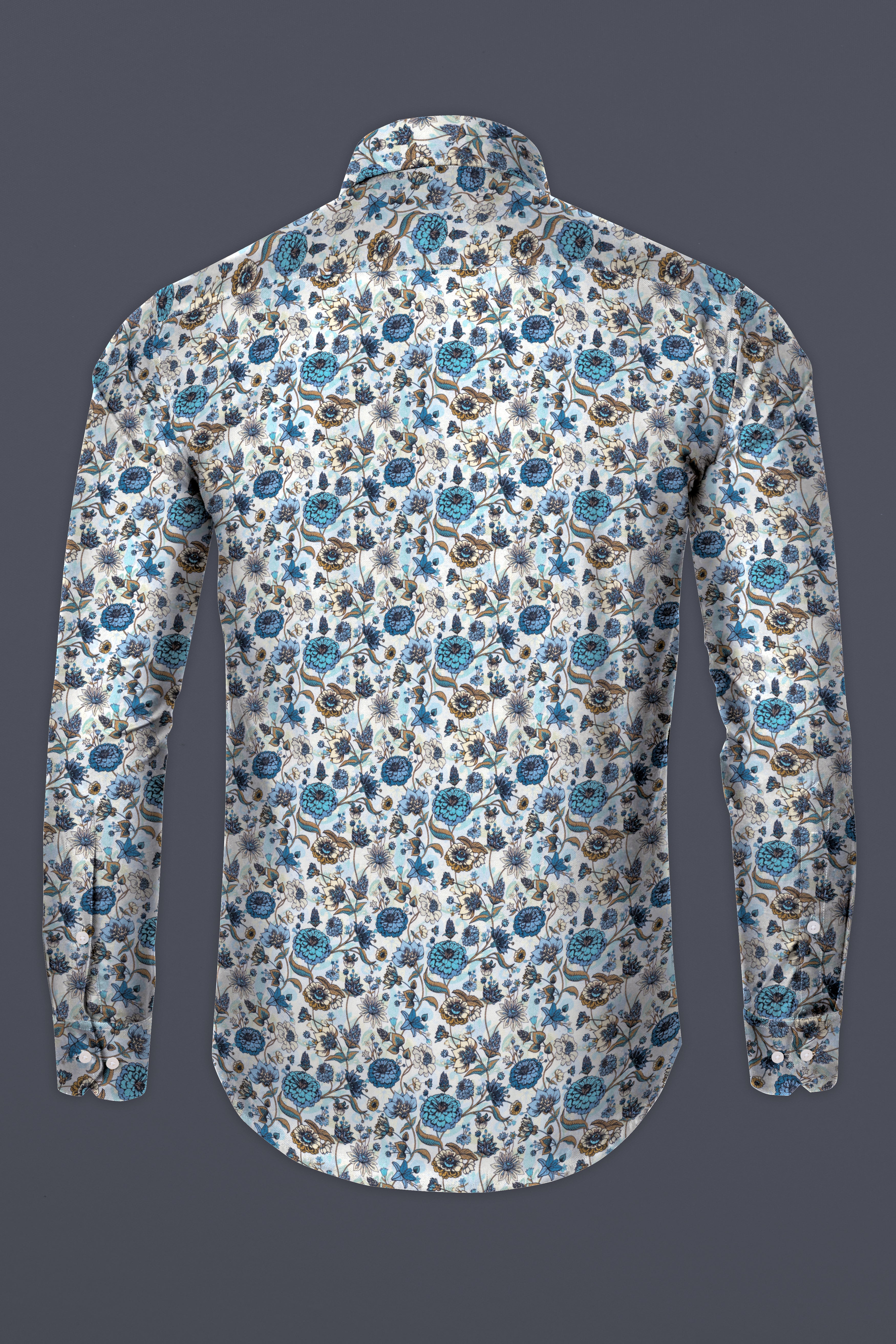 Swizzle Cream Blue Flowers Printed Super Soft Premium Cotton Shirt