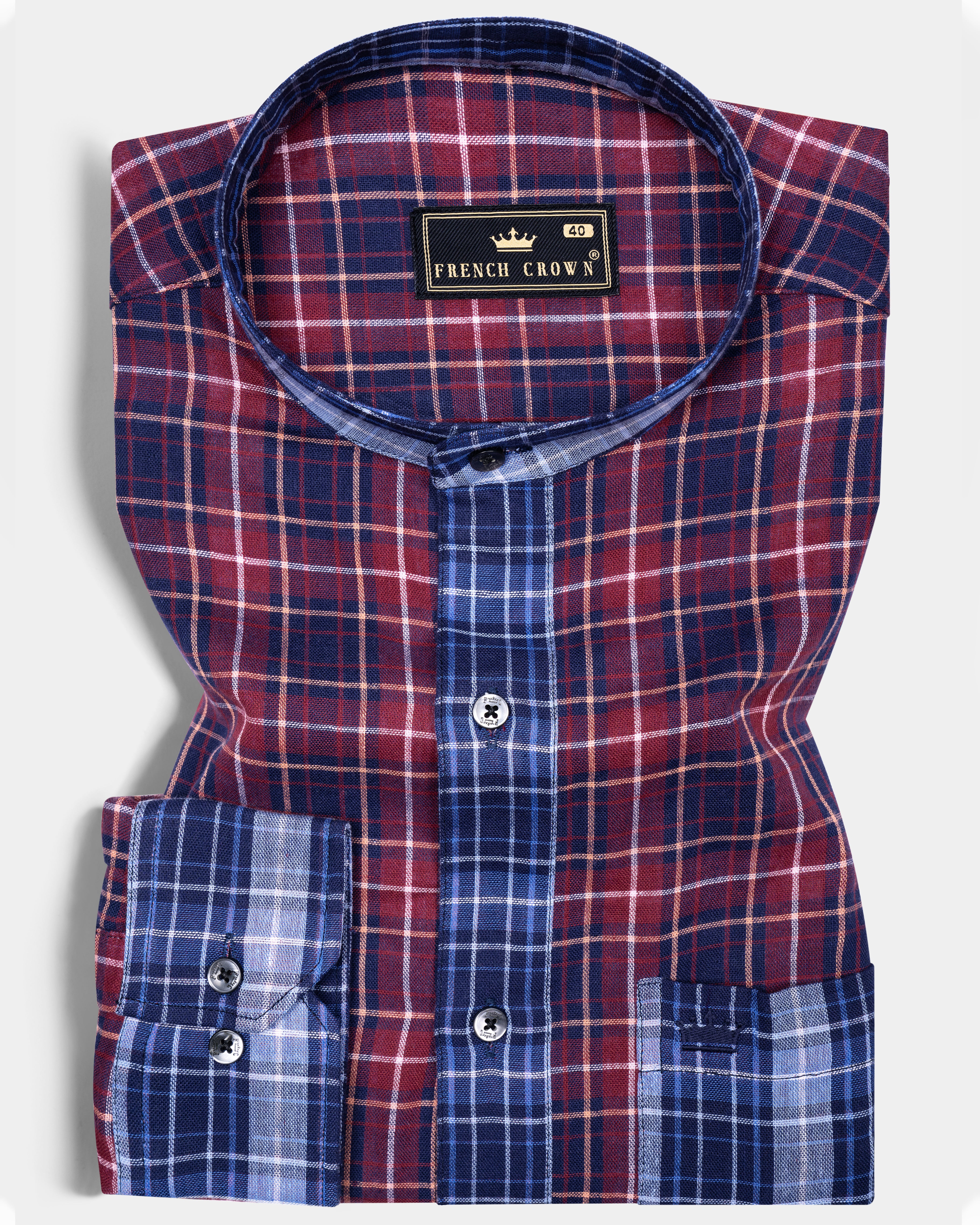Merlot Red Plaid Poplin Giza Cotton Designer Shirt