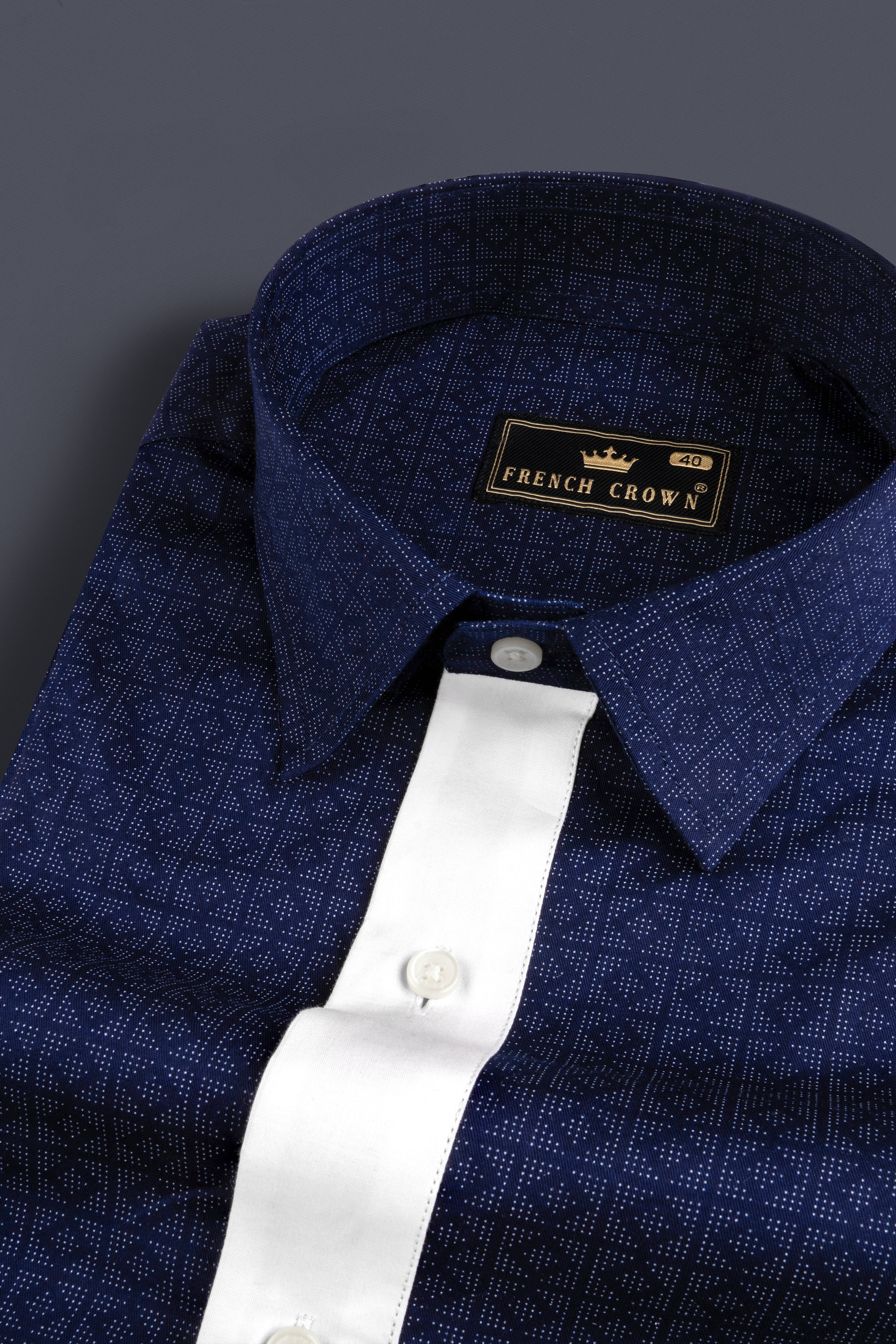 Stratos Blue Geometric Printed Poplin Giza Cotton Designer Shirt