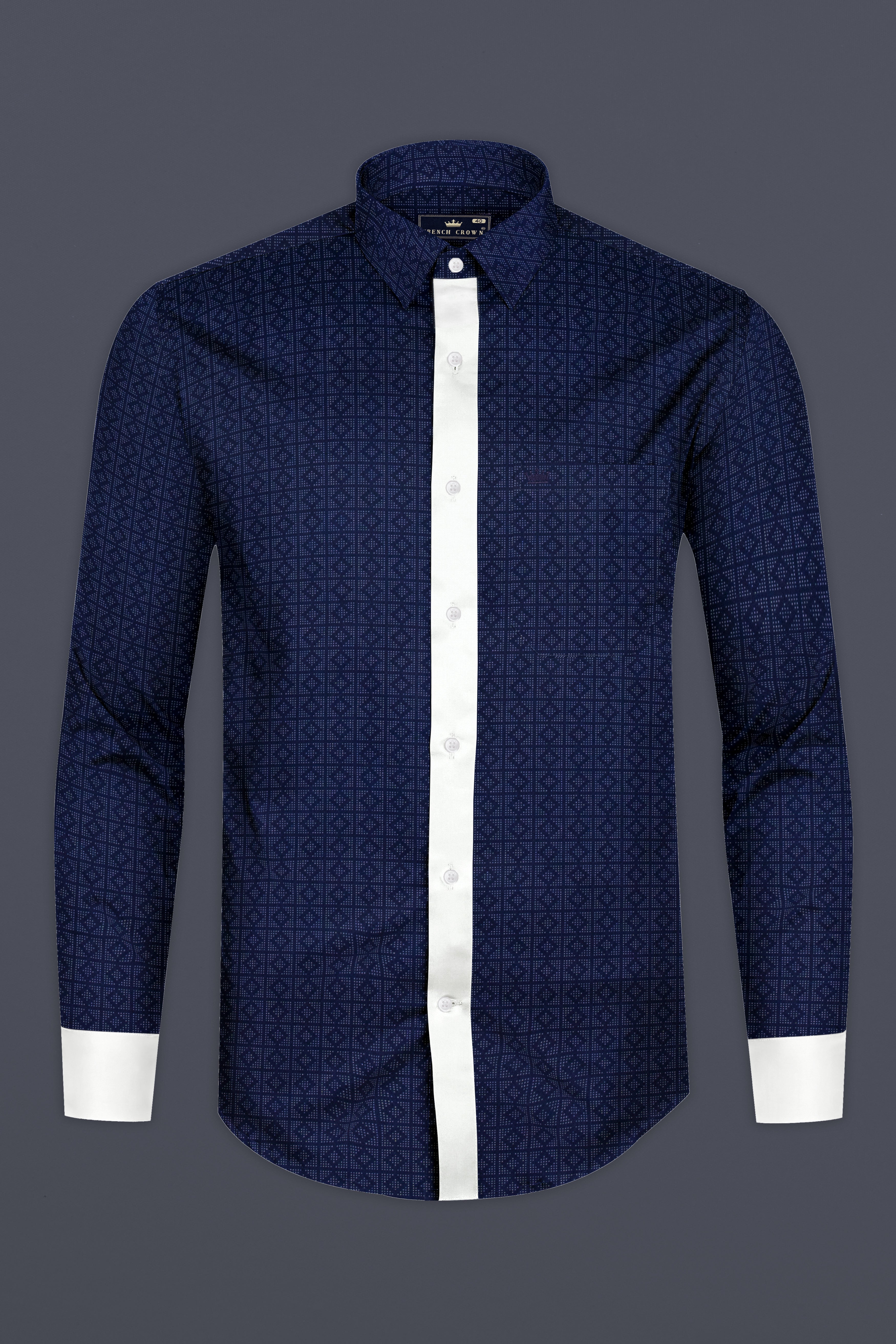 Stratos Blue Geometric Printed Poplin Giza Cotton Designer Shirt