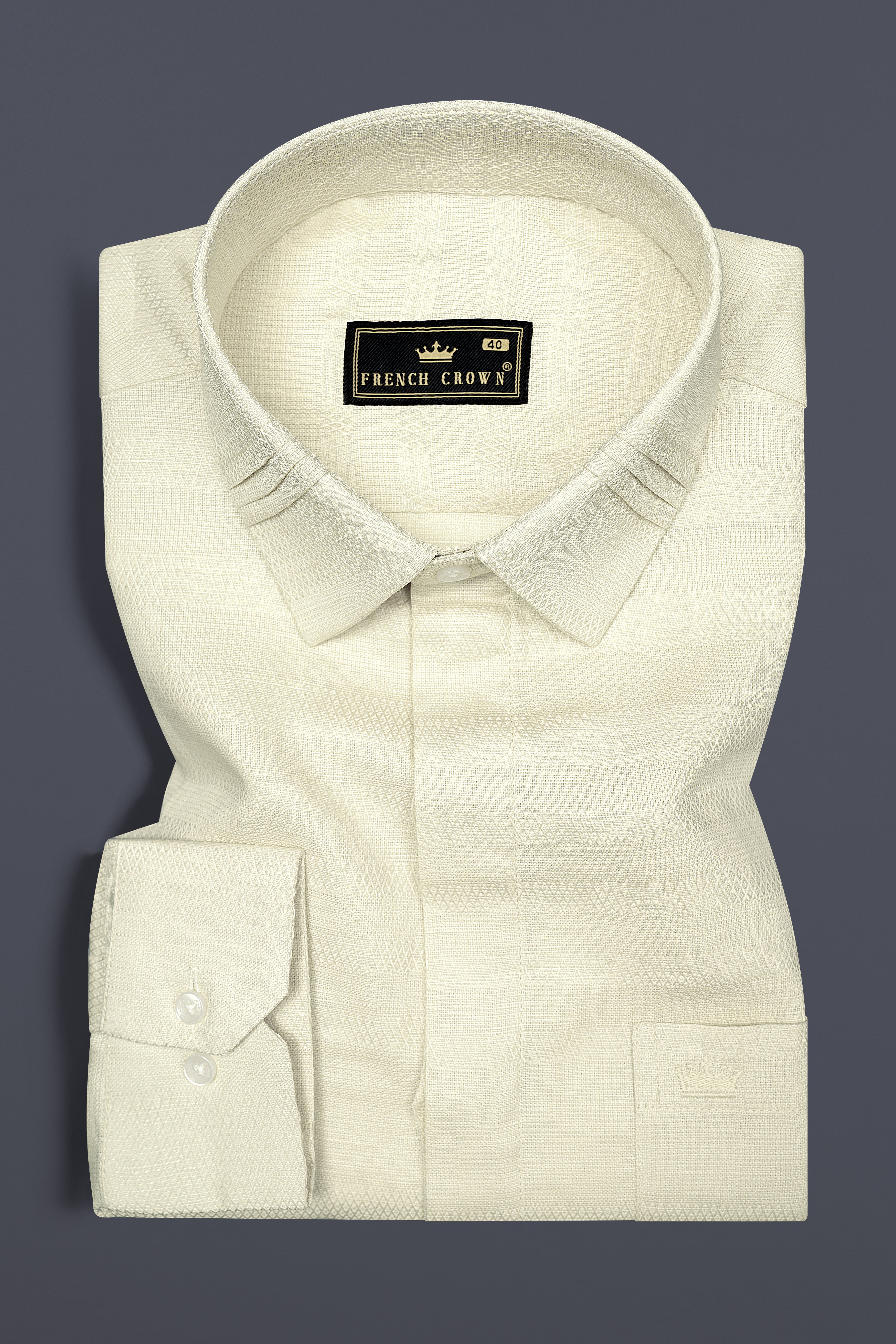 Parchment Cream Dobby Textured Premium Giza Cotton Designer Shirt