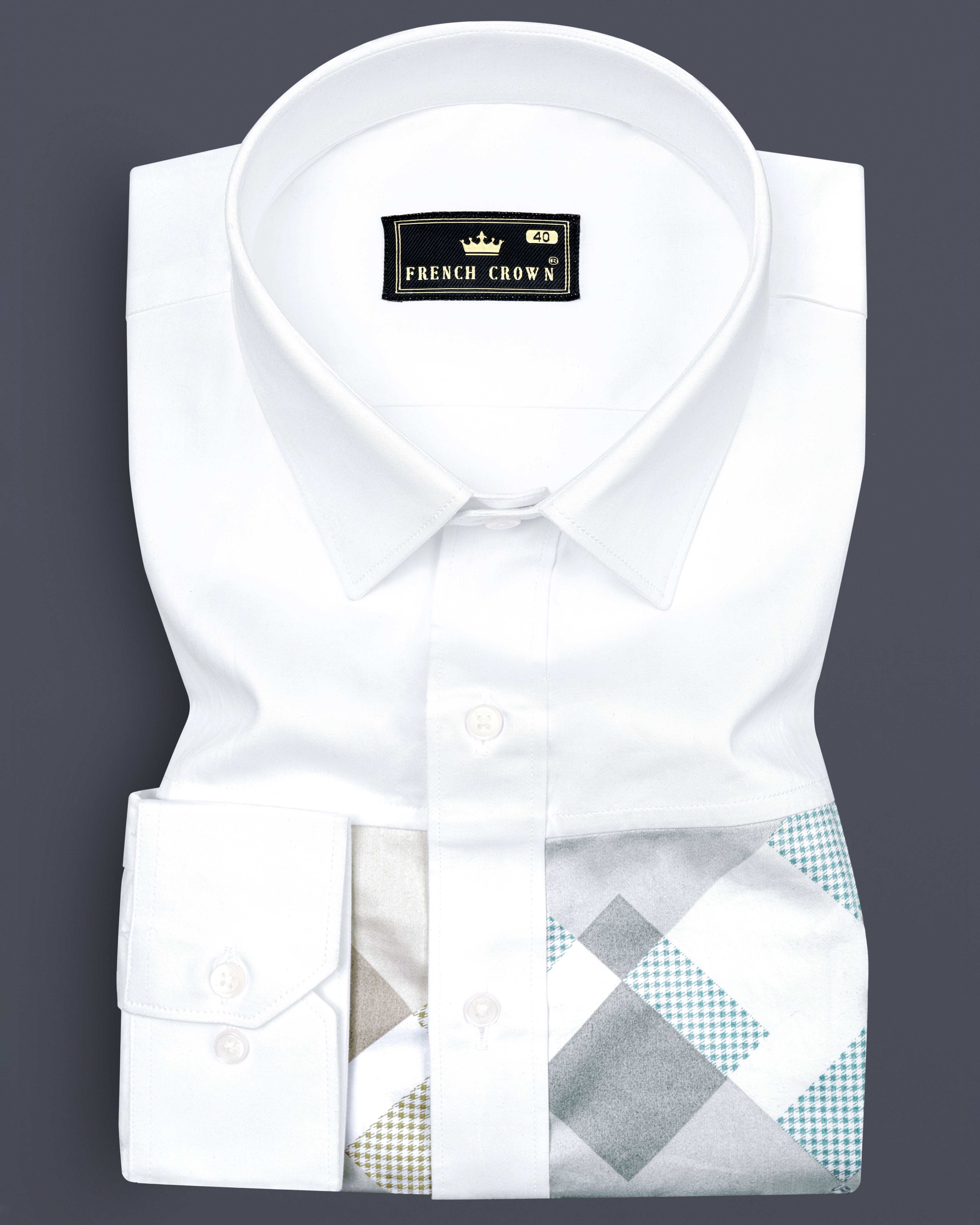 Bright White diamond shapes checkered Printed pattern Subtle Sheen Super Soft Premium Cotton Designer Shirt