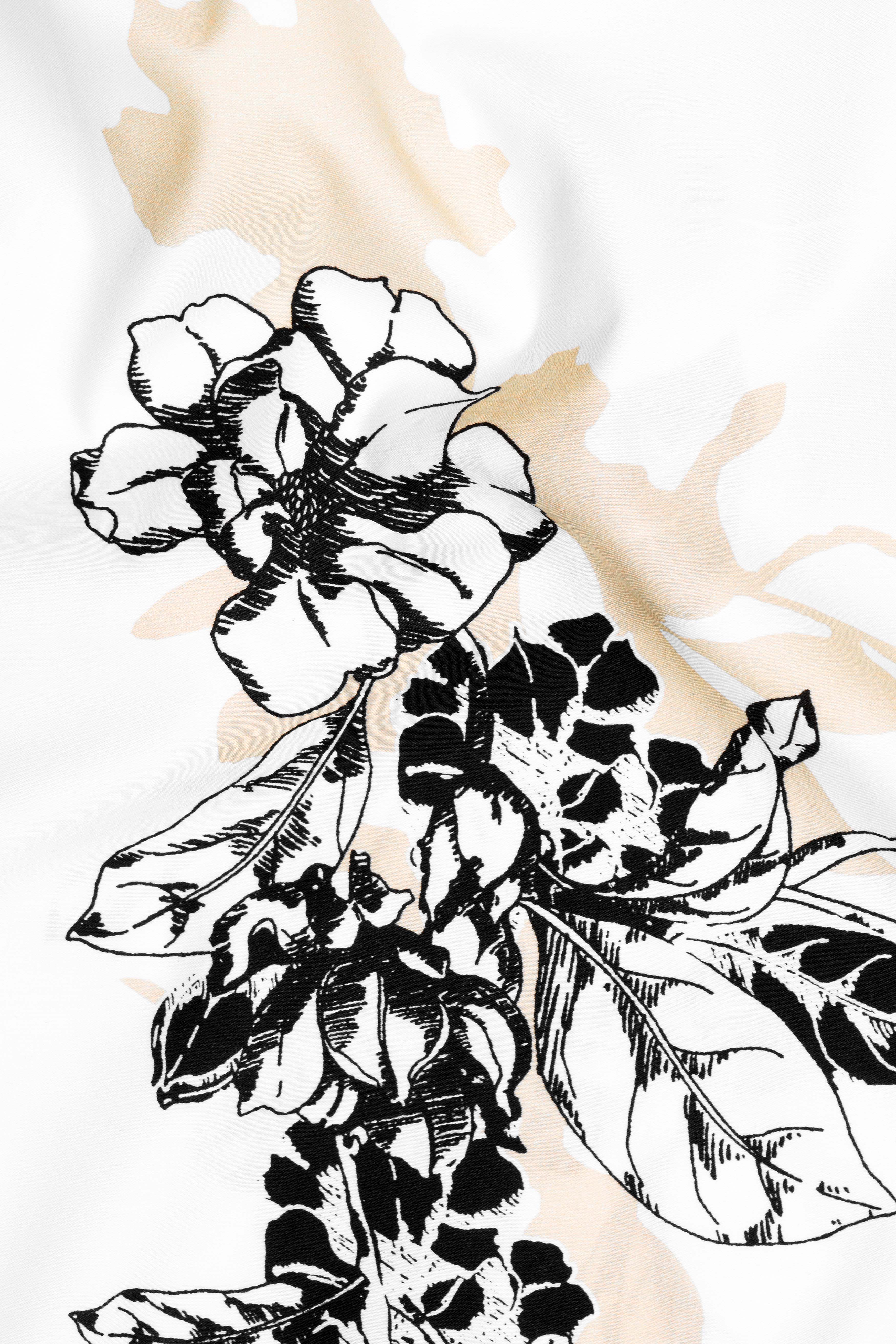 Bright White Flower Print Subtle Sheen Super Soft Premium Cotton Kurta Shirt