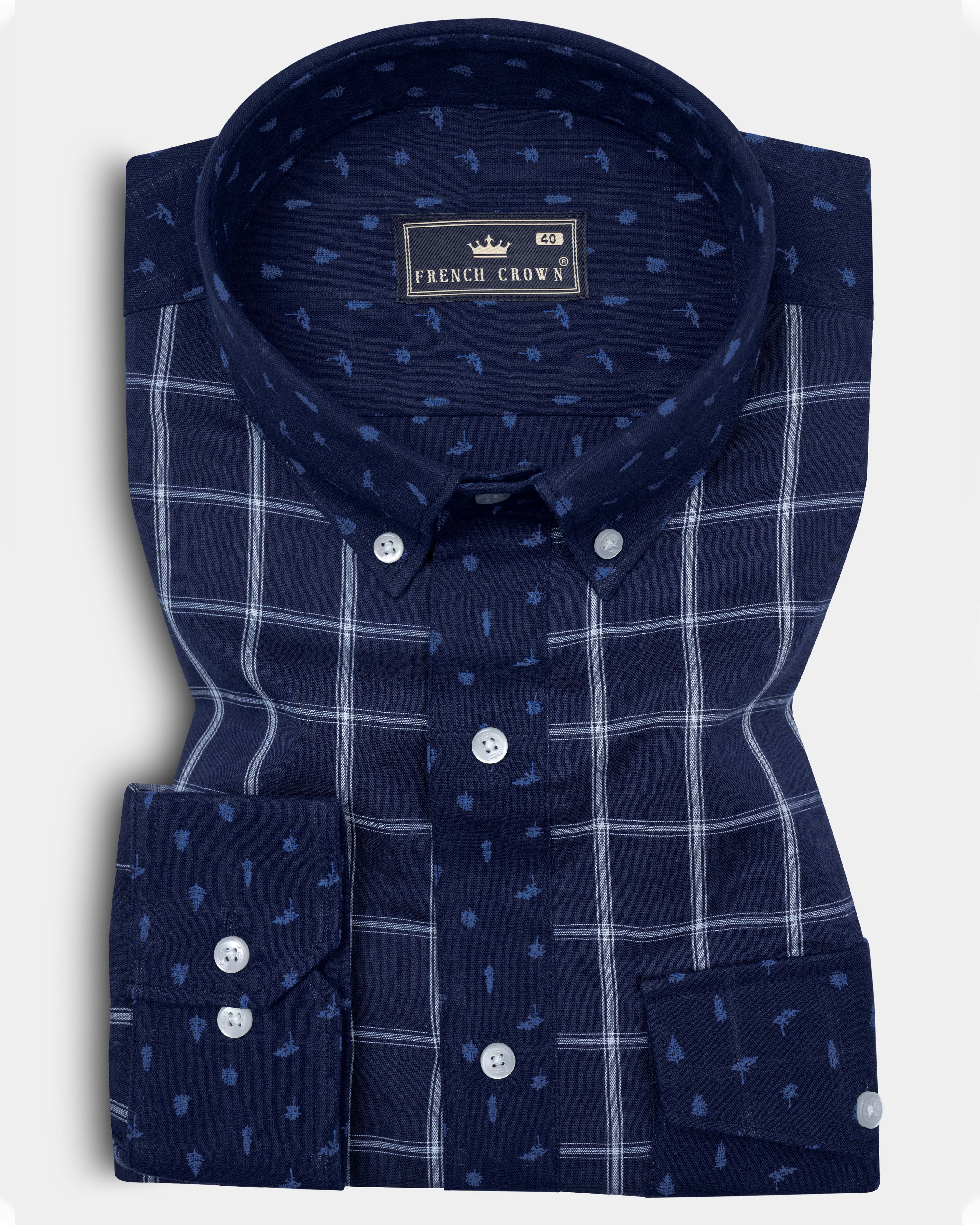 Mirage Blue checkered pattern Chambray Designer Shirt