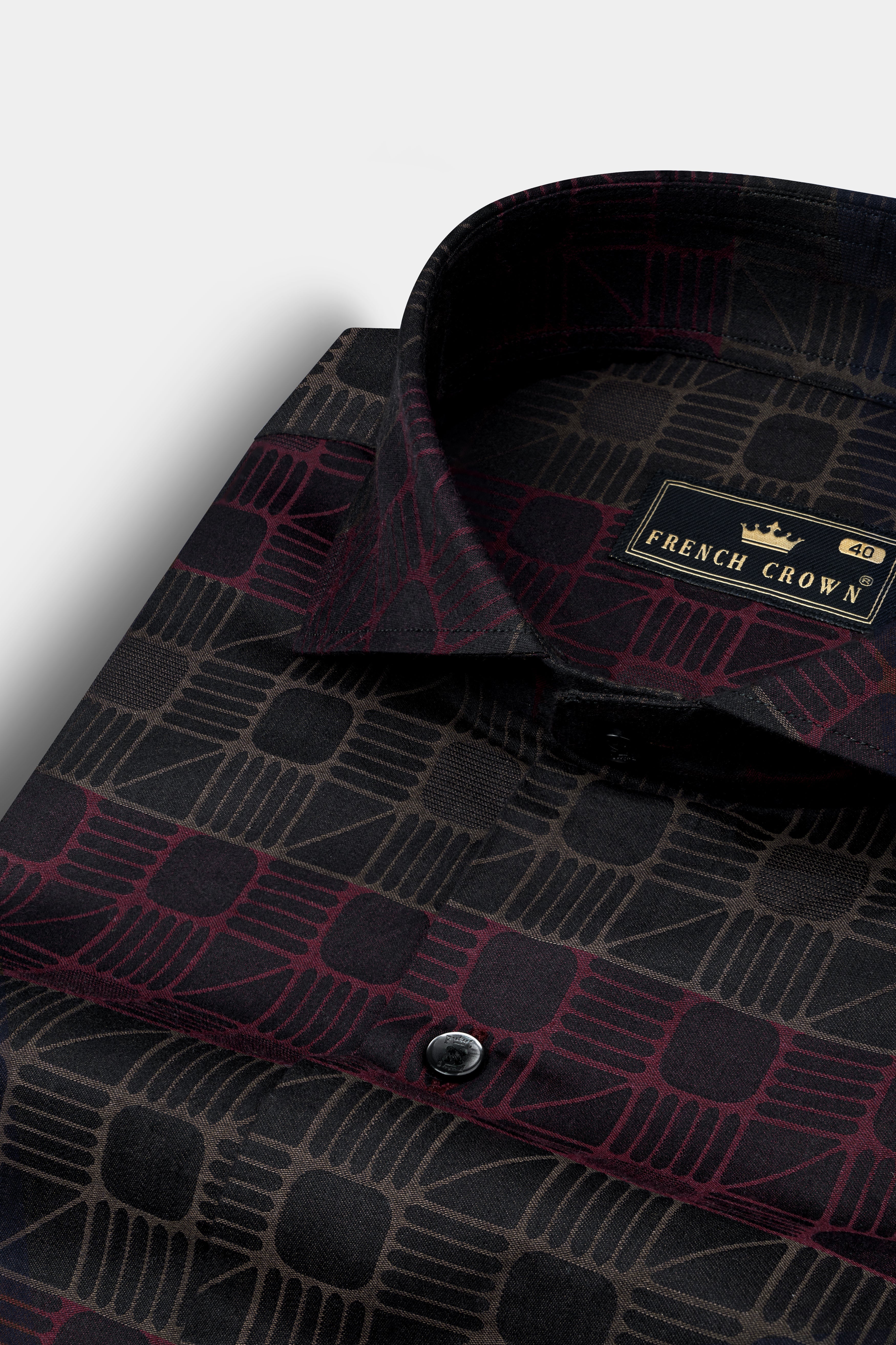Piano Gray and Wine Berry Jacquard Textured Premium Cotton Shirt