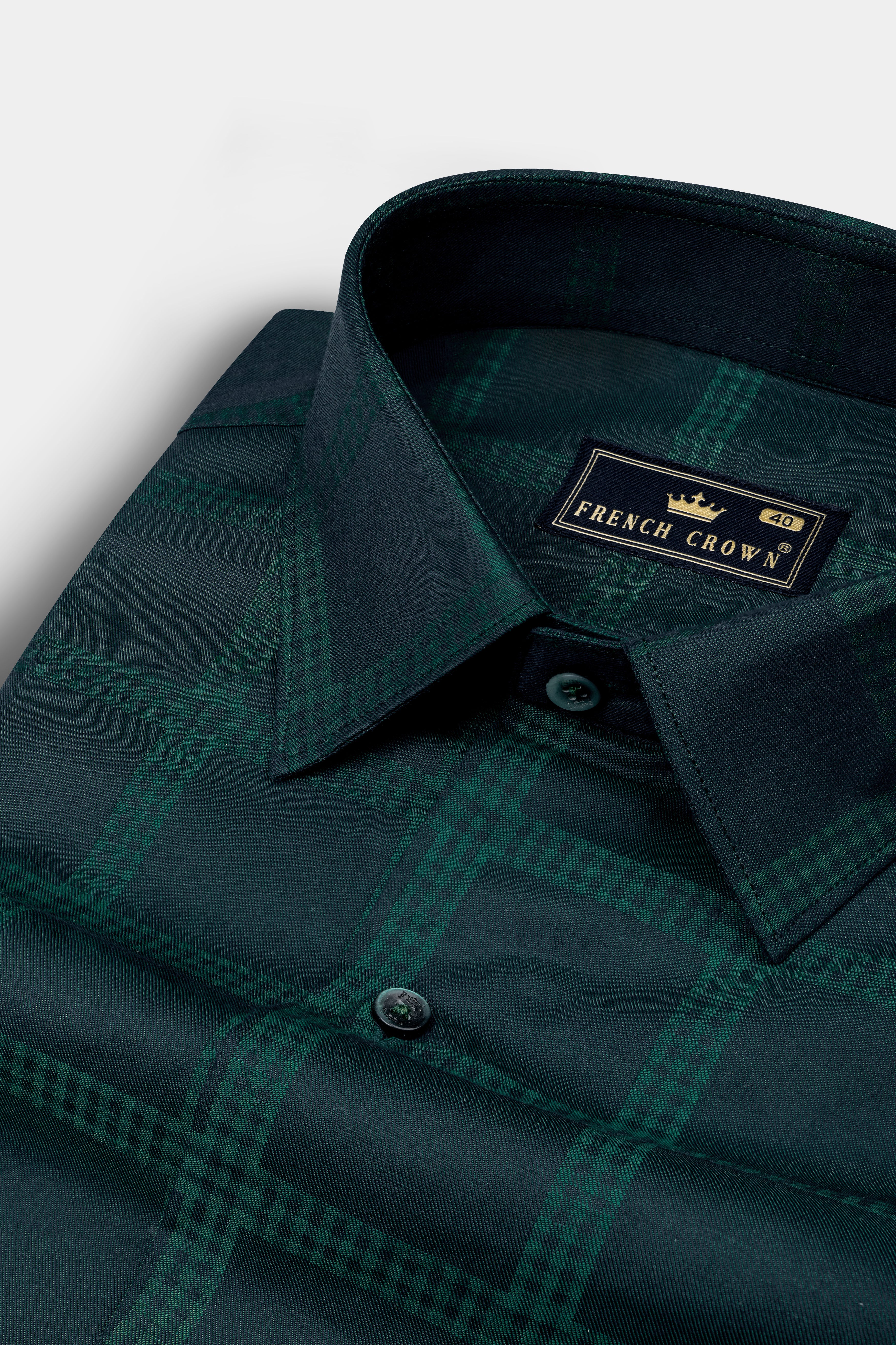 Daintree Green Windowpane Jacquard Textured Premium Giza Cotton Shirt