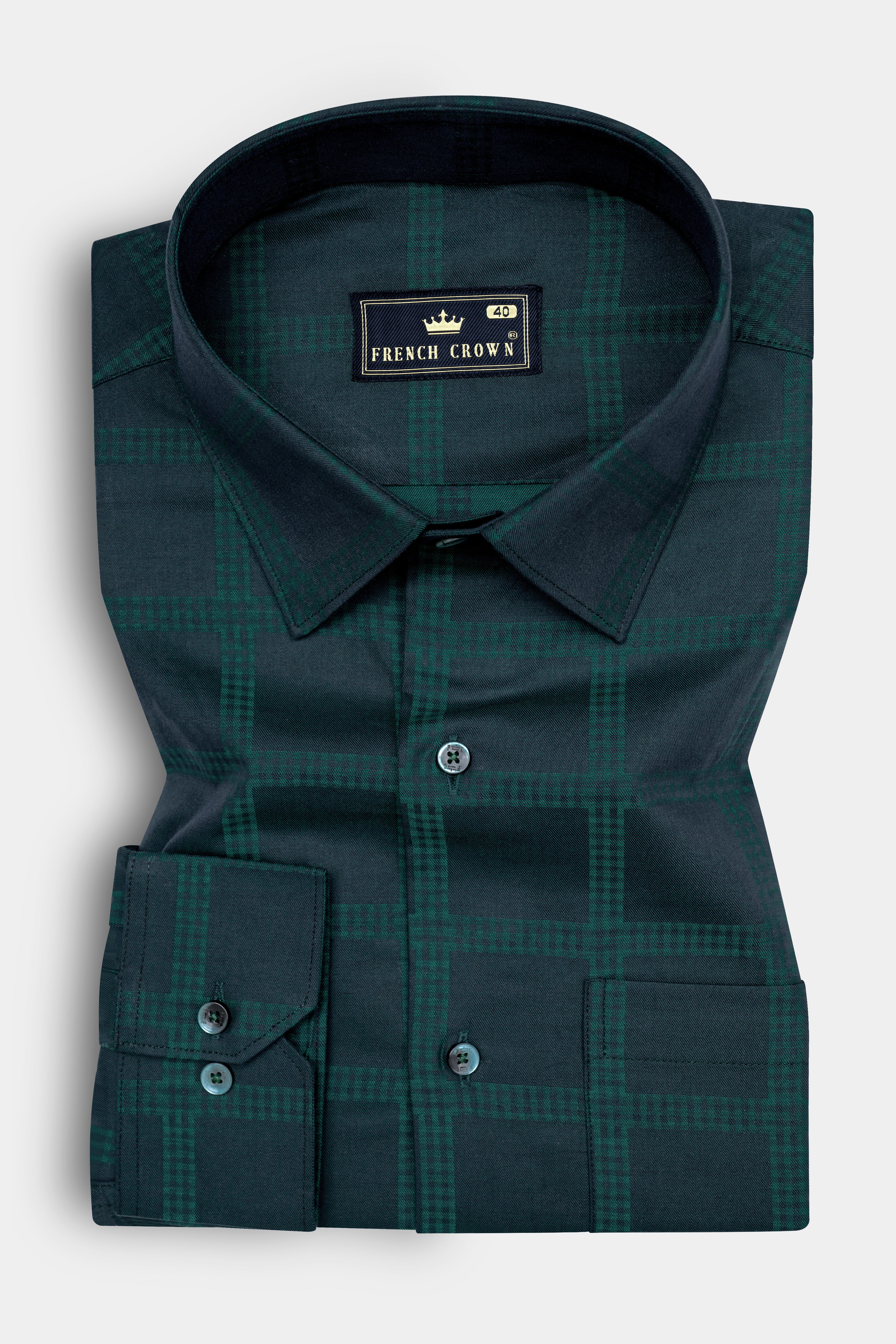 Daintree Green Windowpane Jacquard Textured Premium Giza Cotton Shirt