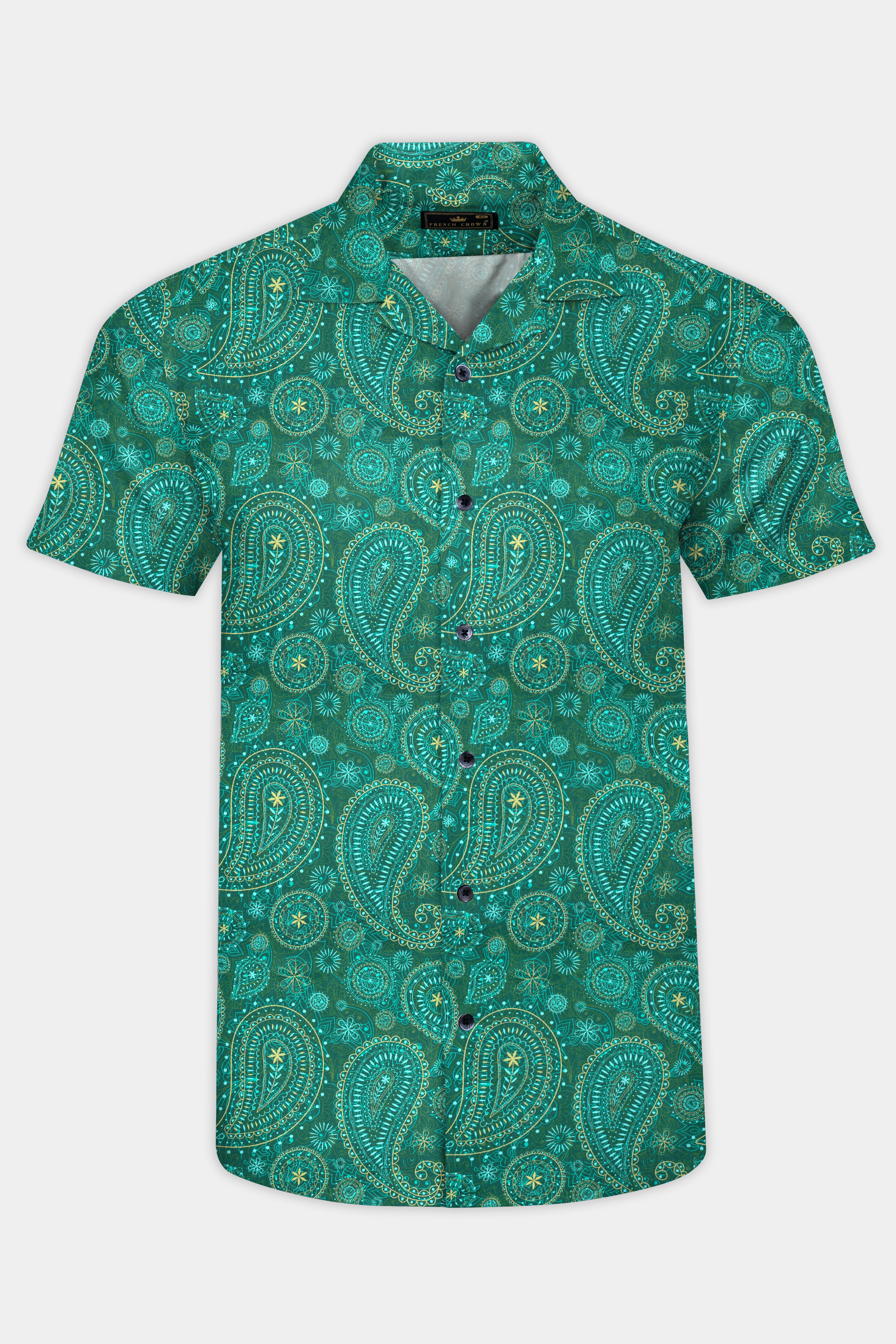 Viridian Green Paisley Printed Super Soft Premium Cotton Shirt