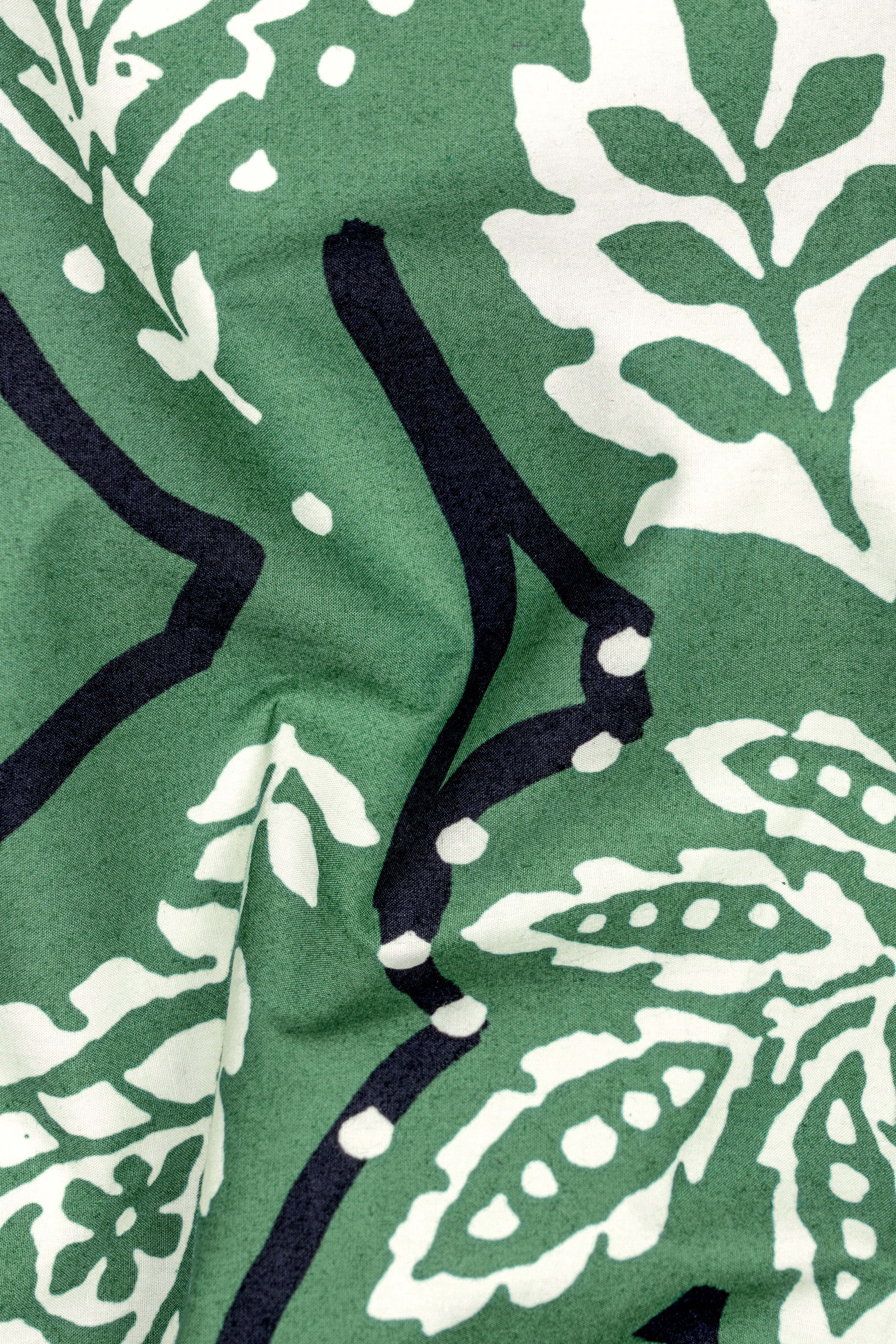 Killarney Green Leaves Printed Poplin Giza Cotton Shirt