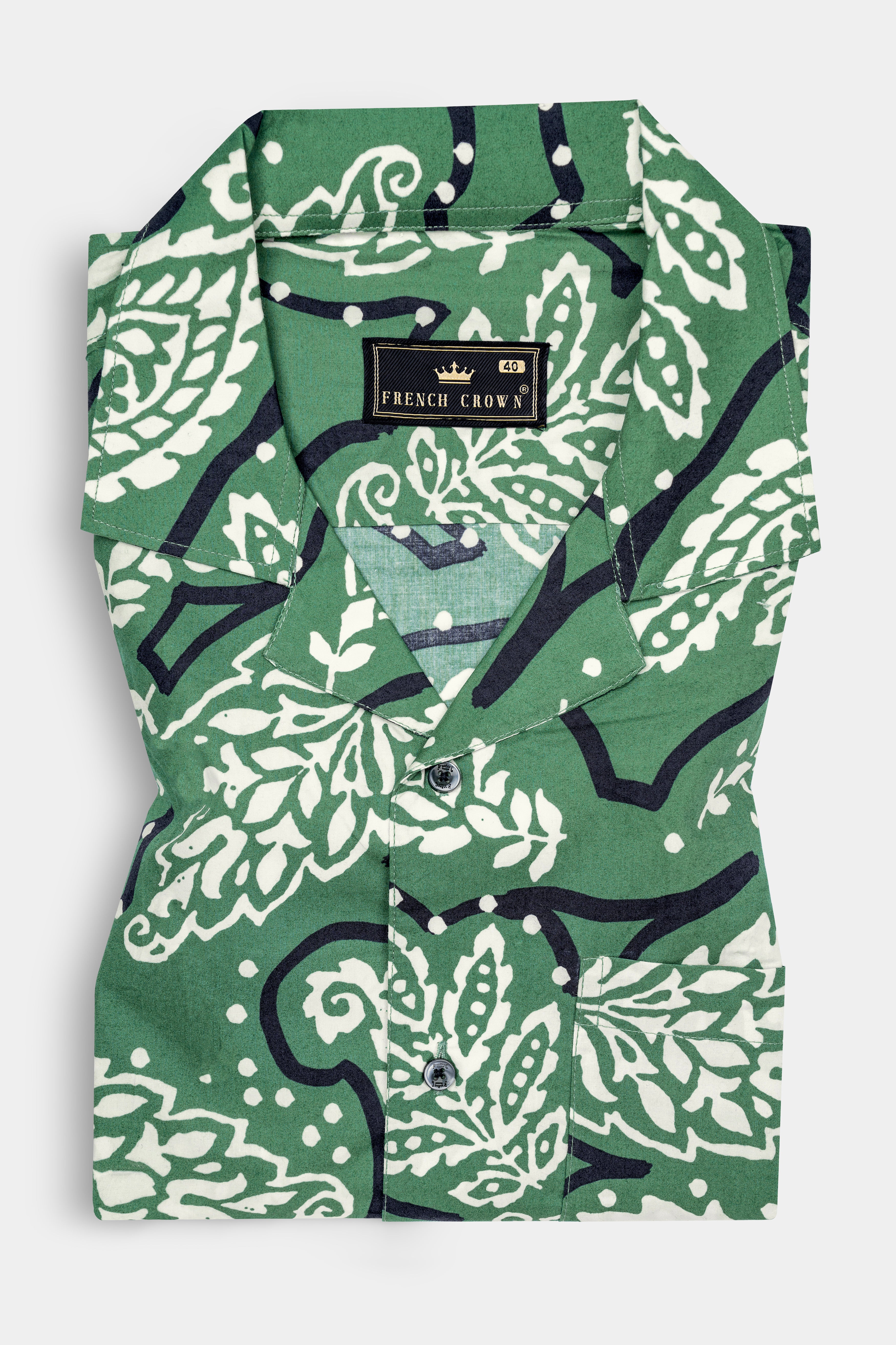 Killarney Green Leaves Printed Poplin Giza Cotton Shirt