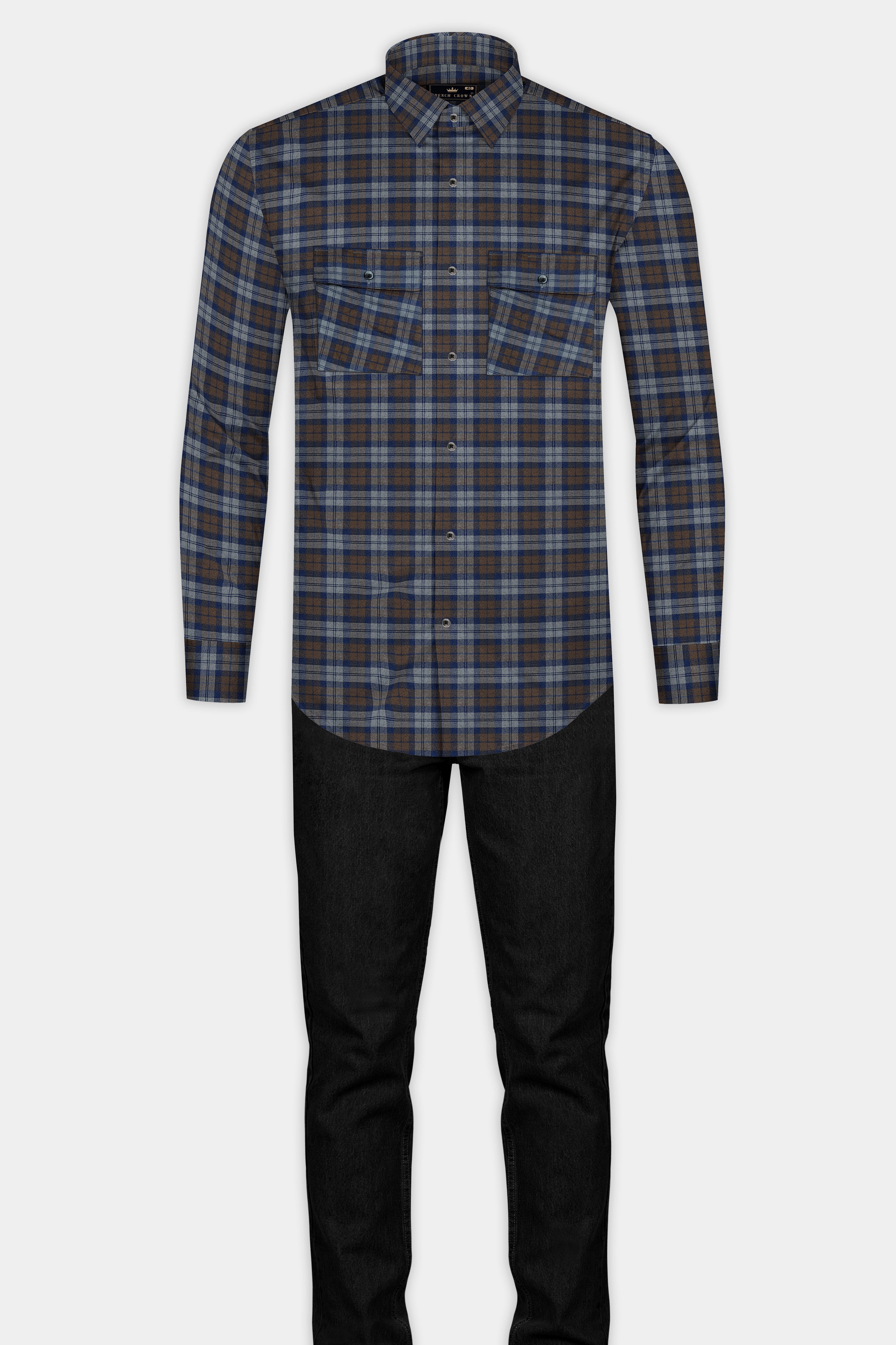 Iroko Brown With Firefly Plaid Twill Cotton Shirt