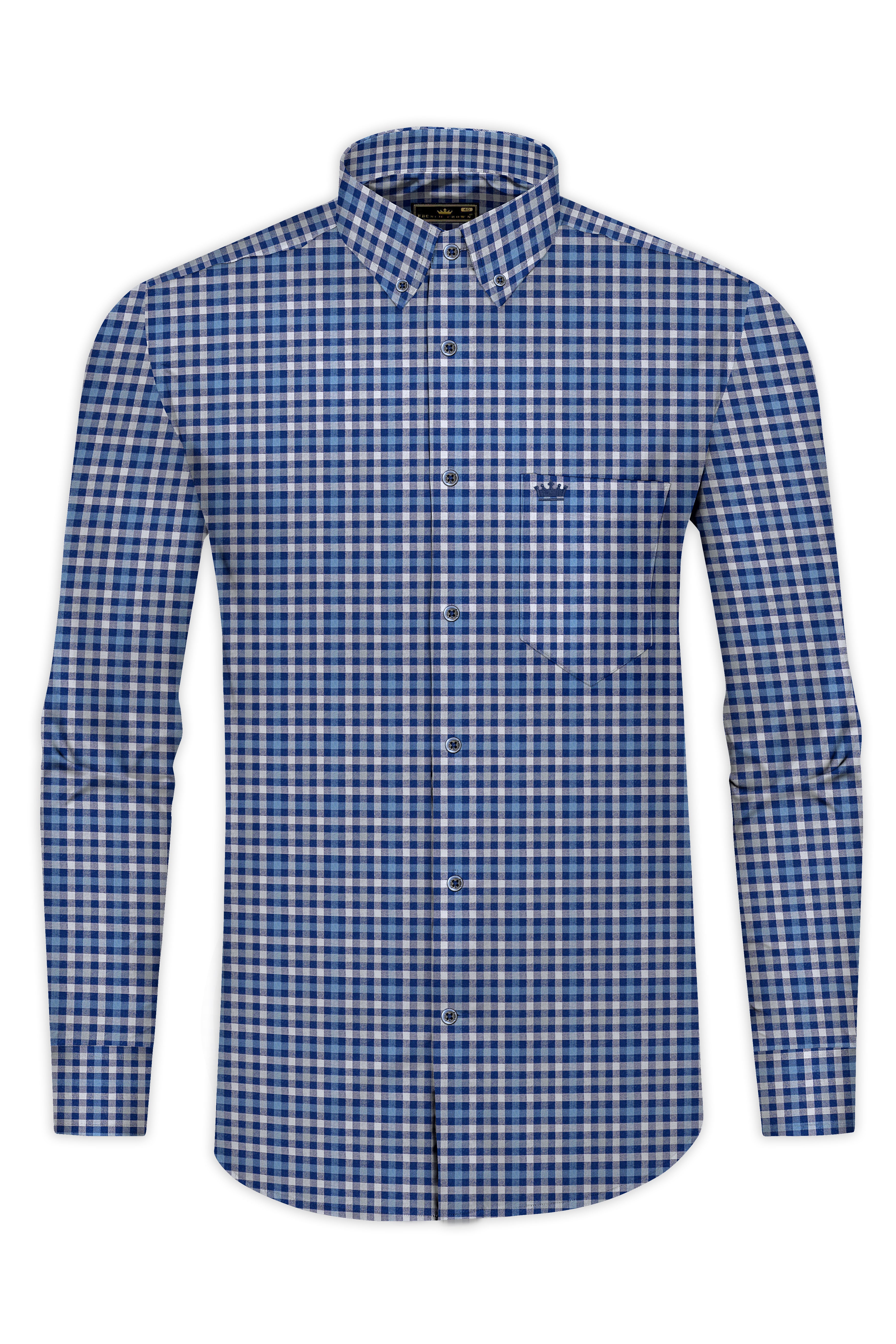 Gulf Blue With White Plaid Flannel Shirt