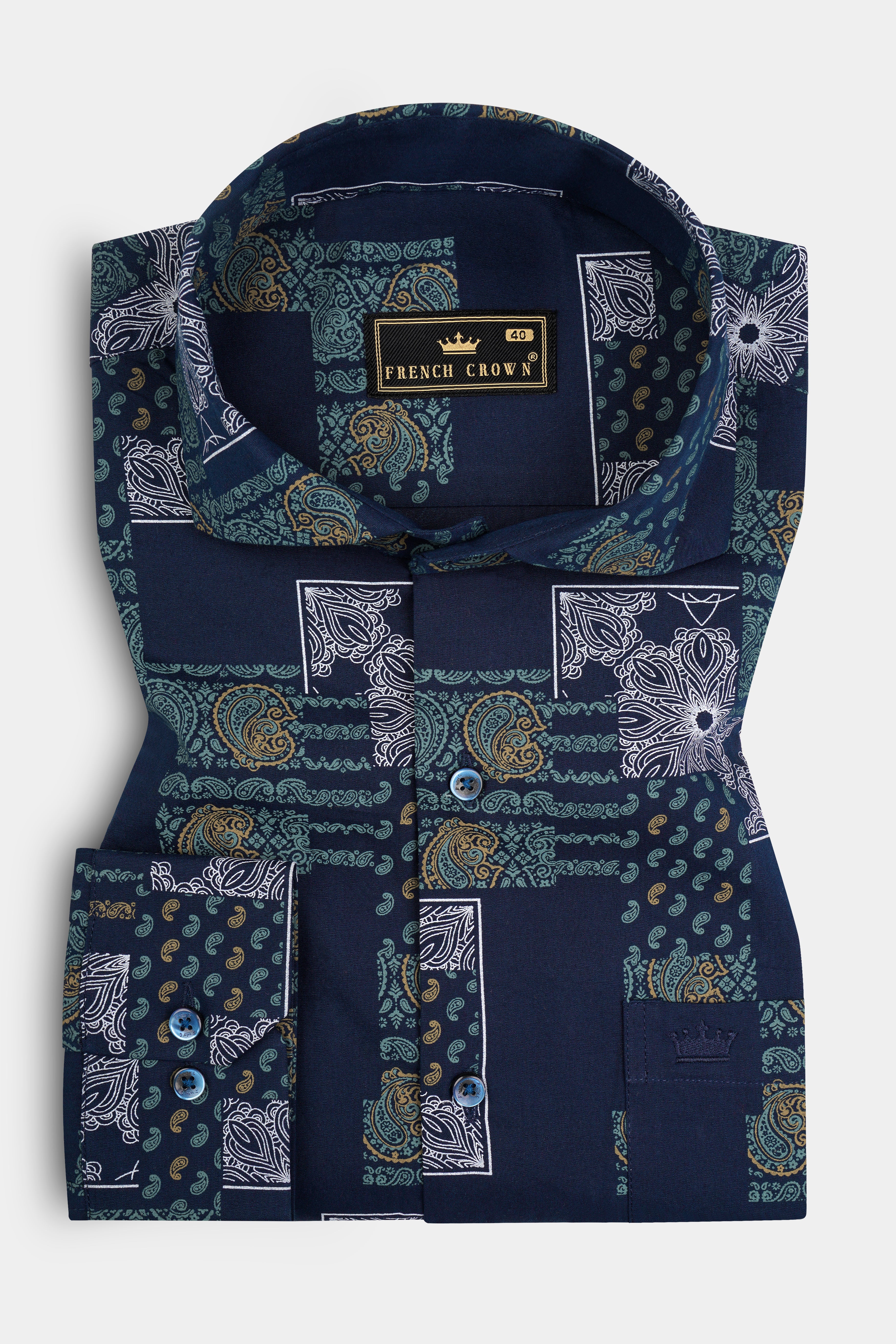 Tealish Blue Multicolour Design Printed Super Soft Premium Cotton Shirt