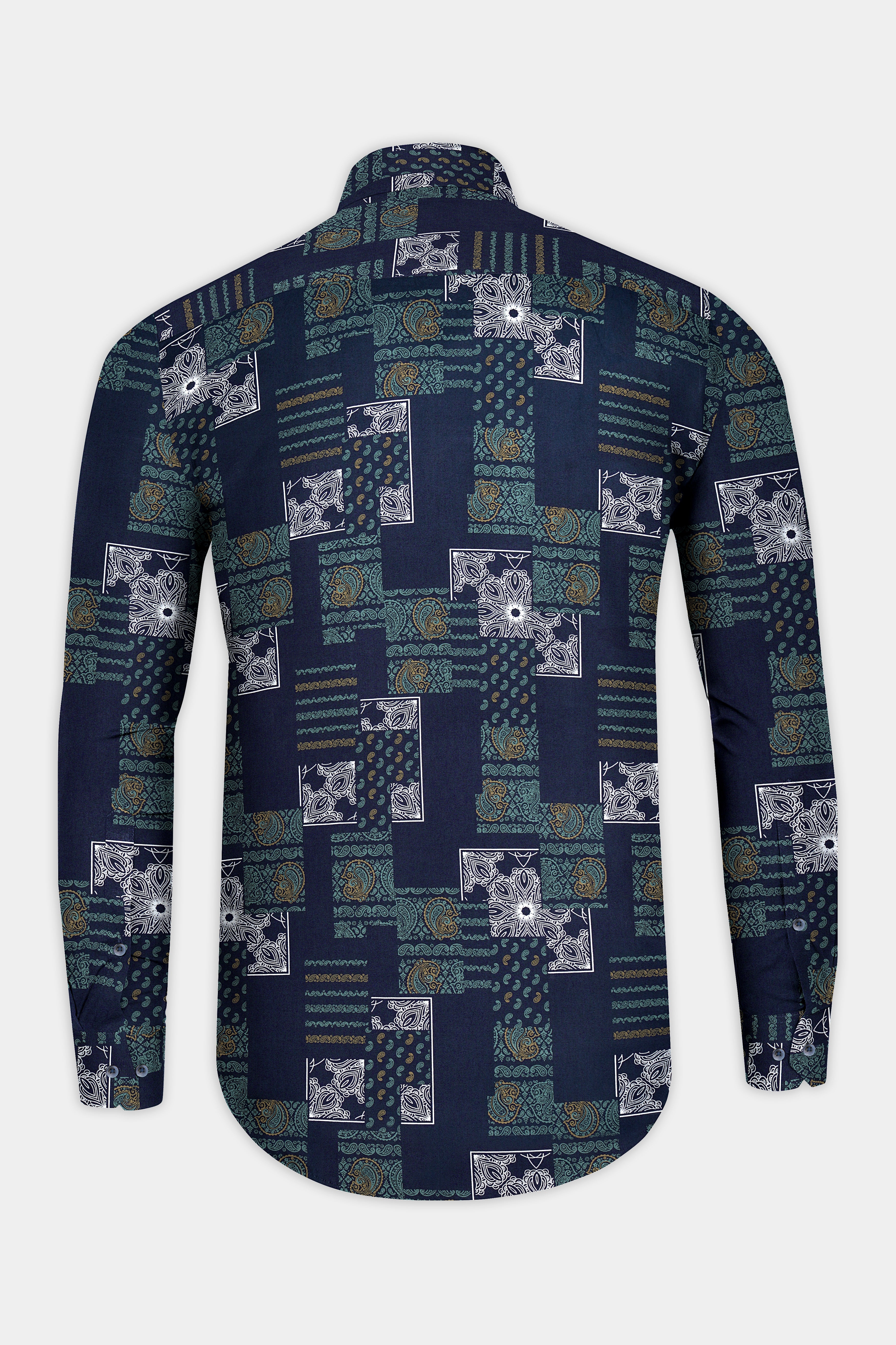 Tealish Blue Multicolour Design Printed Super Soft Premium Cotton Shirt