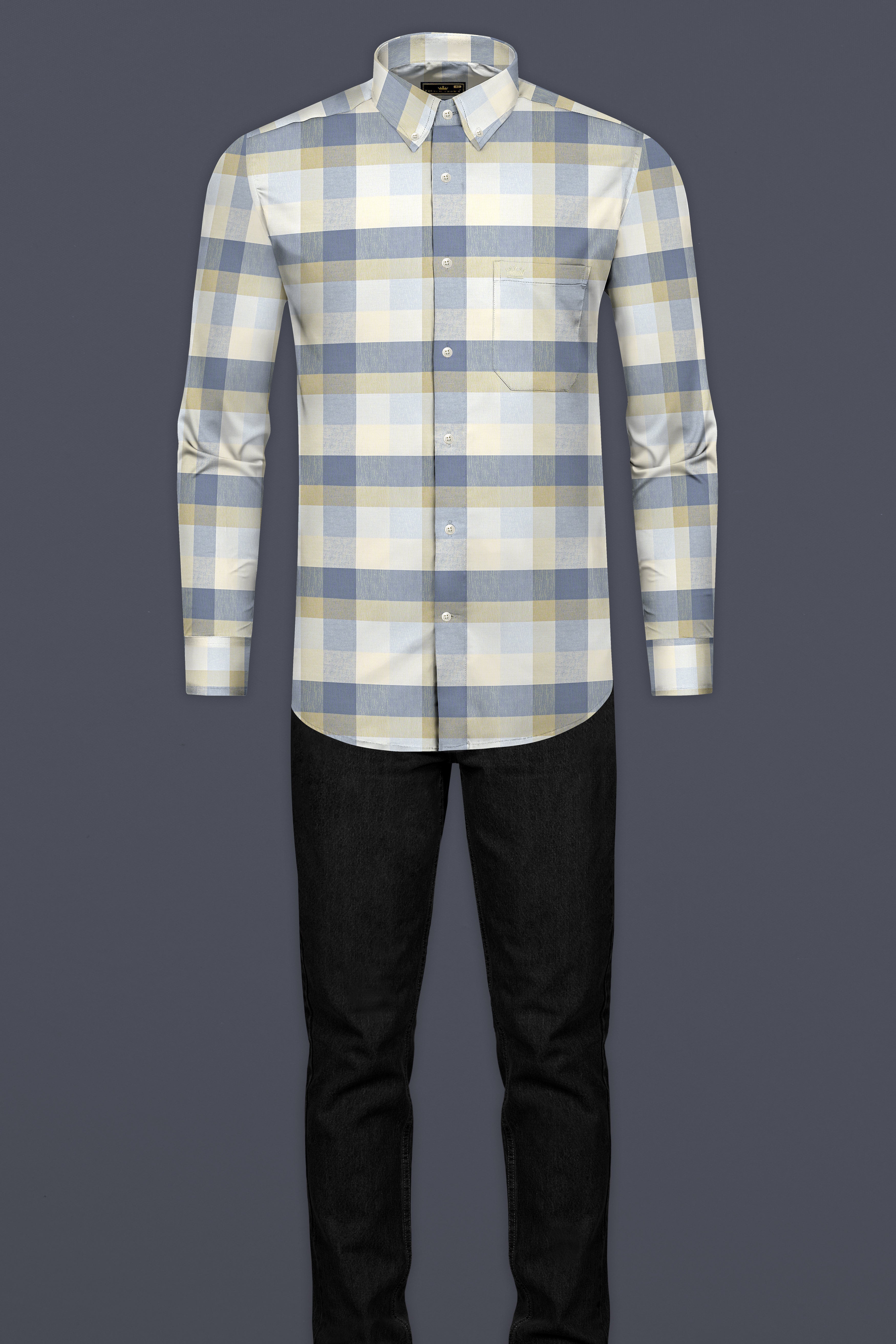 Wild Blue with Maize Cream Plaid Royal Oxford Shirt