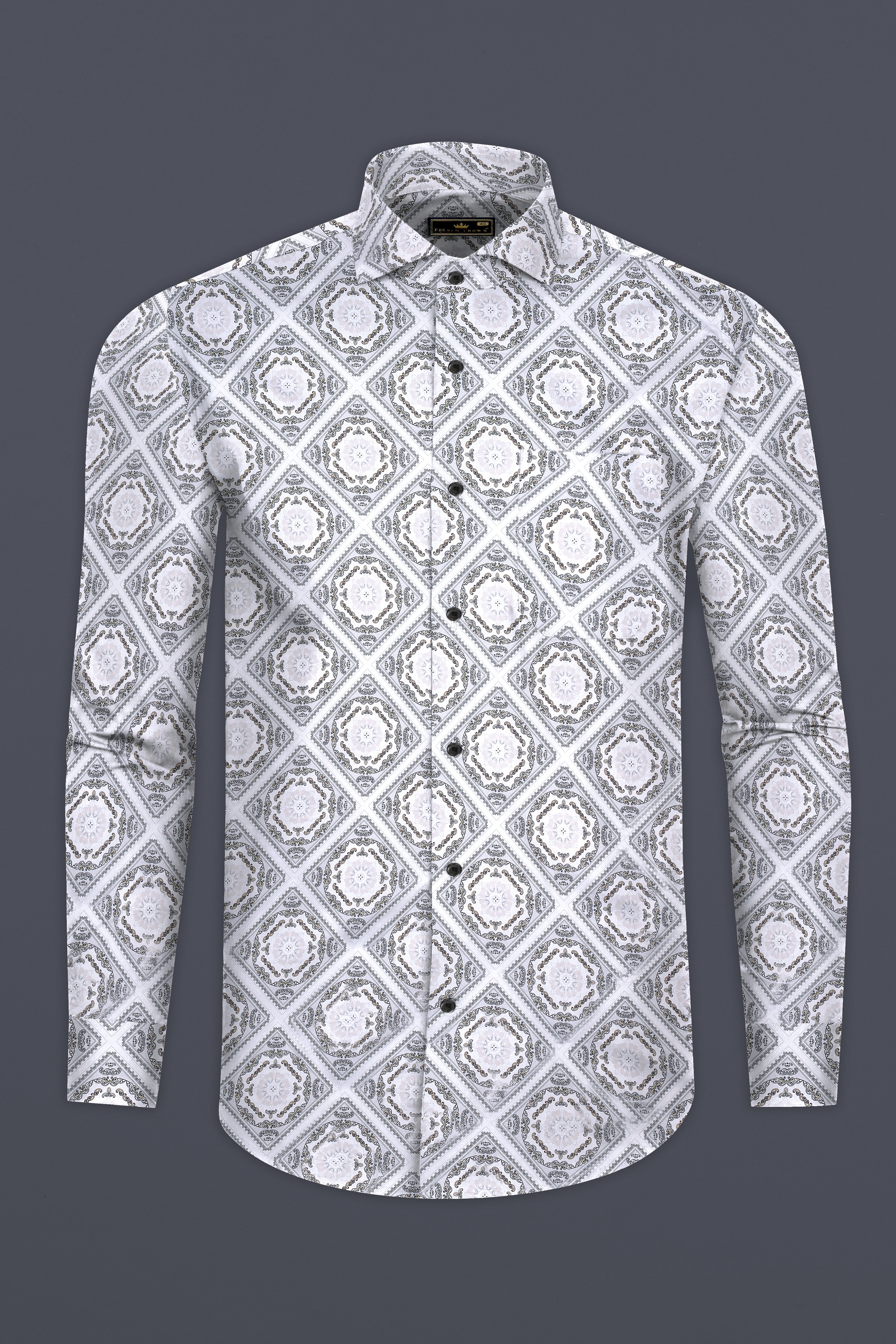 Bright White wit Almond Cream Casual Prints Premium Cotton Shirt